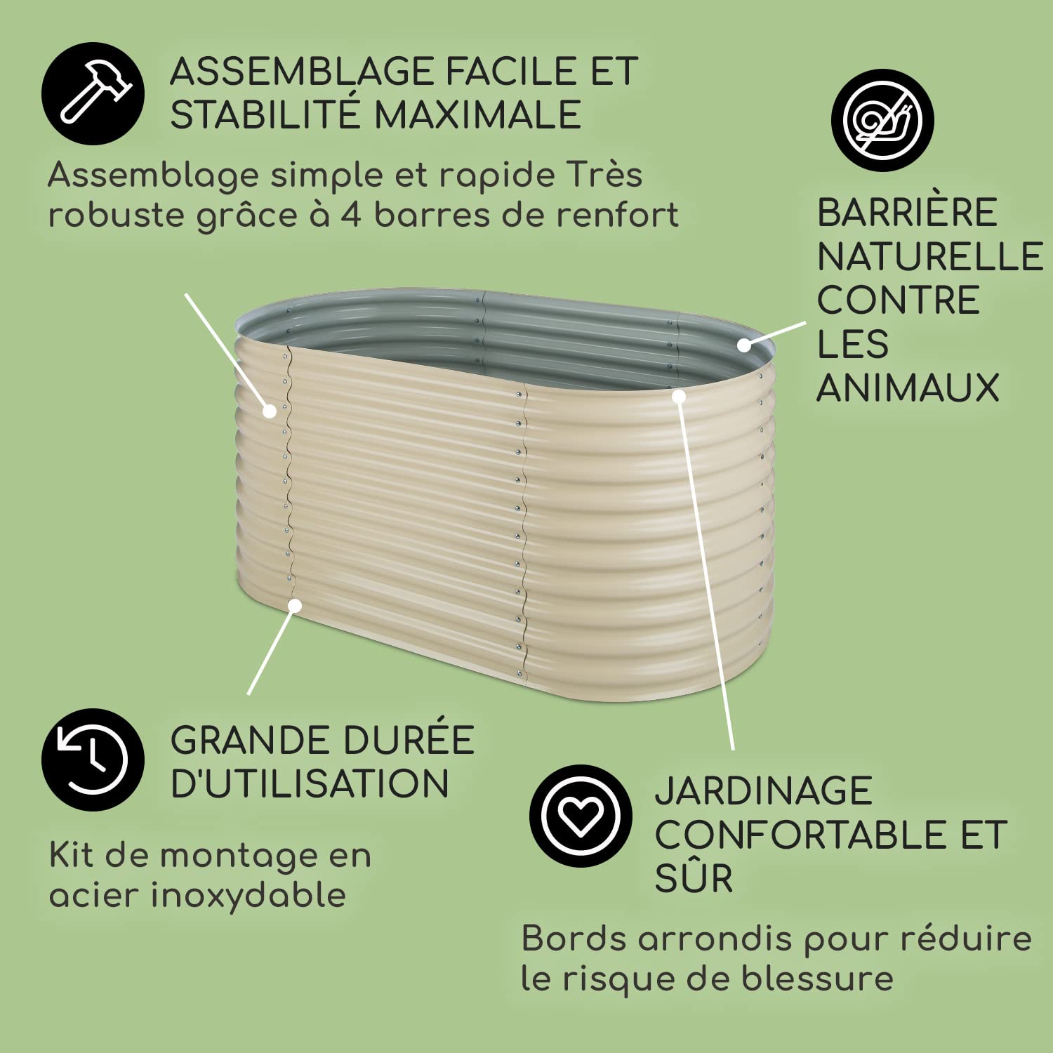 blumfeldt Jardiniere sur Pieds, Espace Potager sur Pied Jardinage Extérieur, Potager Surélevé en Hauteur, Sureleve Exterieur Jardin et Balcon, Bac Pied en Acier, 804L, 1,6 m