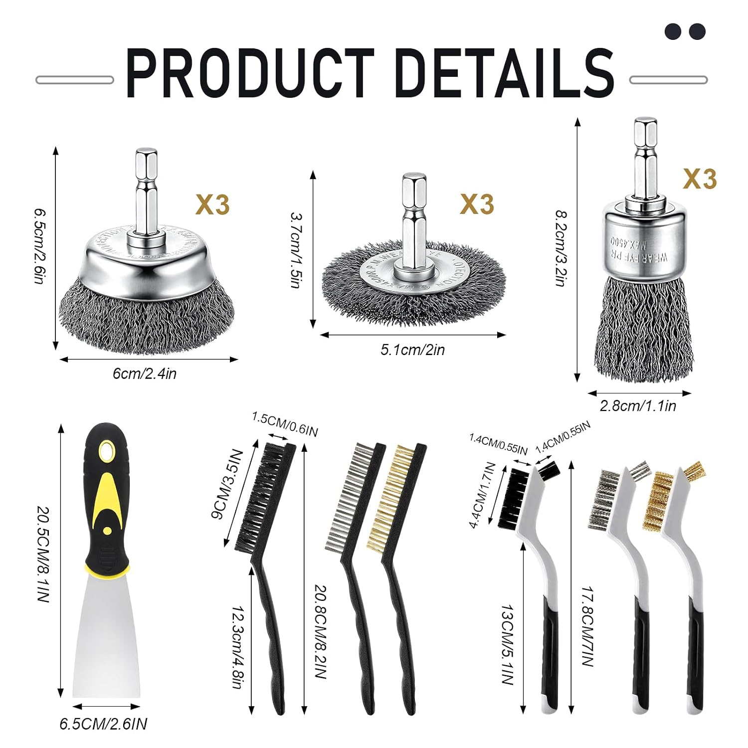 Bokon 16 Pcs Carbon Wire Wheel Brush Set Wire Brush for Drill Bit Nylon/Brass/Stainless Steel Bristle Cleaning Supply Tool Brushes 1/4" Hex Handle for Removing Scrubbing Rust Dirt Kitchen Paint Home image 2