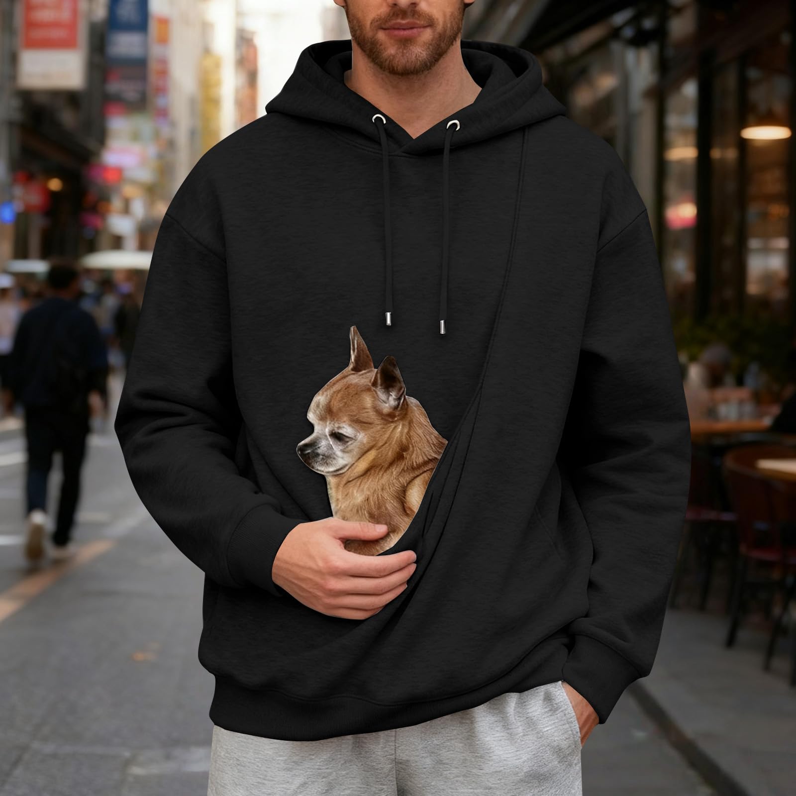 Sweat à capuche de transport pour animal domestique pour homme, chat, chien, chiot - Automne et hiver - Manches longues - Confortable - Chaud et léger - Pull en polaire avec poche kangourou