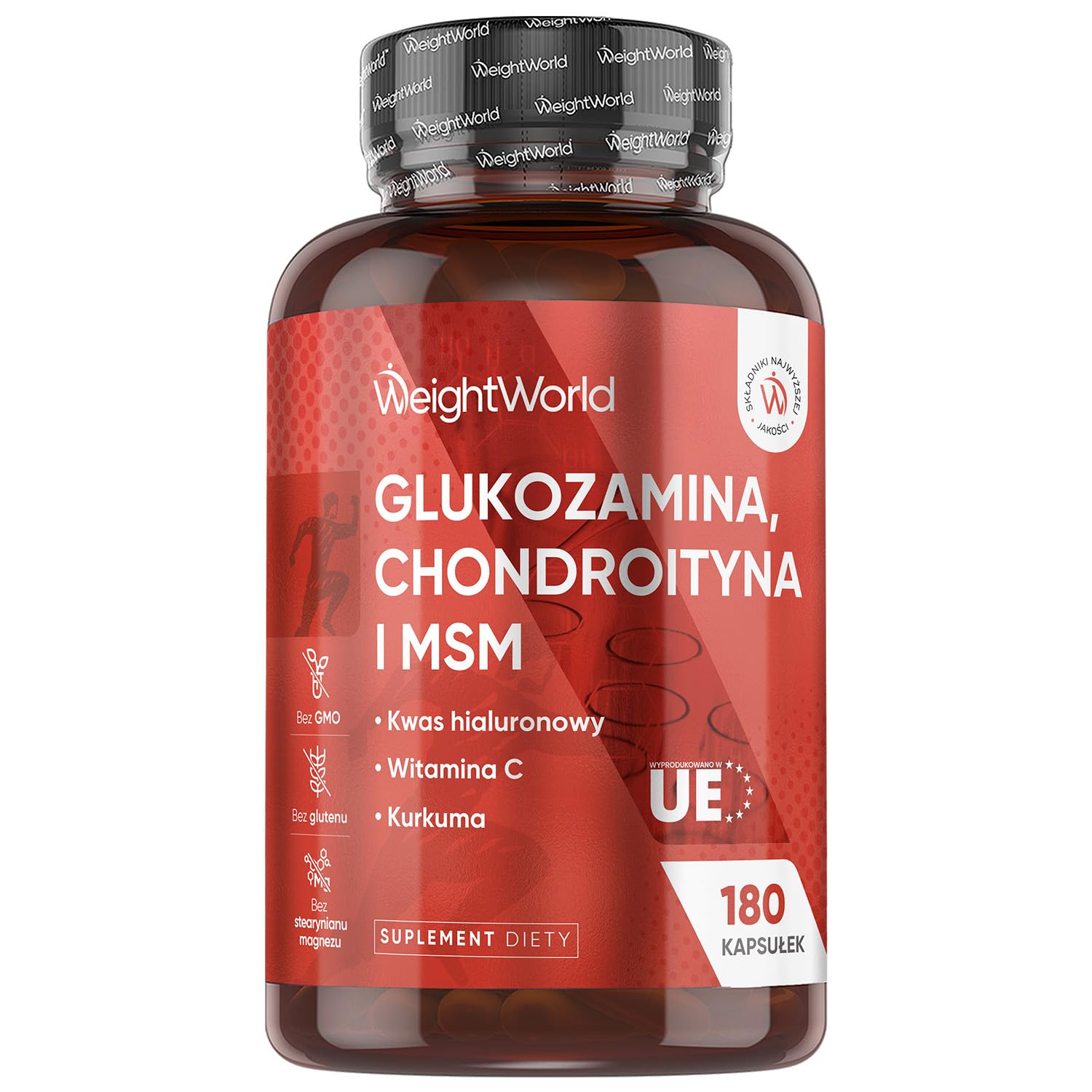 Glukozamina, Chondroityna i MSM – 180 Miękkich Kapsułek – 6 Miesięcy Suplementacji – Kompleks Wzbogacony Kwasem Hialuronowym, Witaminą C i Kurkumą w Proszku – Bez GMO, Laktozy i Glutenu | Z witaminą C, kwasem hialuronowym i bio-kurkumą, wyprodukowano w UE
