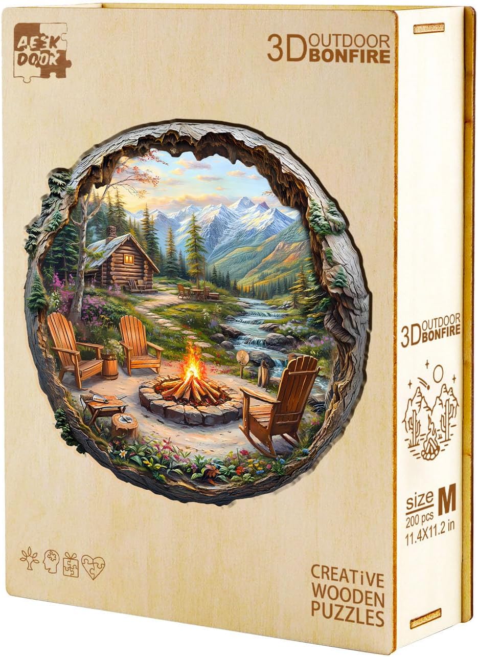 Wooden Puzzles for Adults - Outdoor Bonfire Wooden Jigsaw Puzzles for Adults - Unique Animal Shapes Wood Puzzles Adults - Spring Gifts for Adults and Kids (13.4 * 13.1in-300 Pcs)