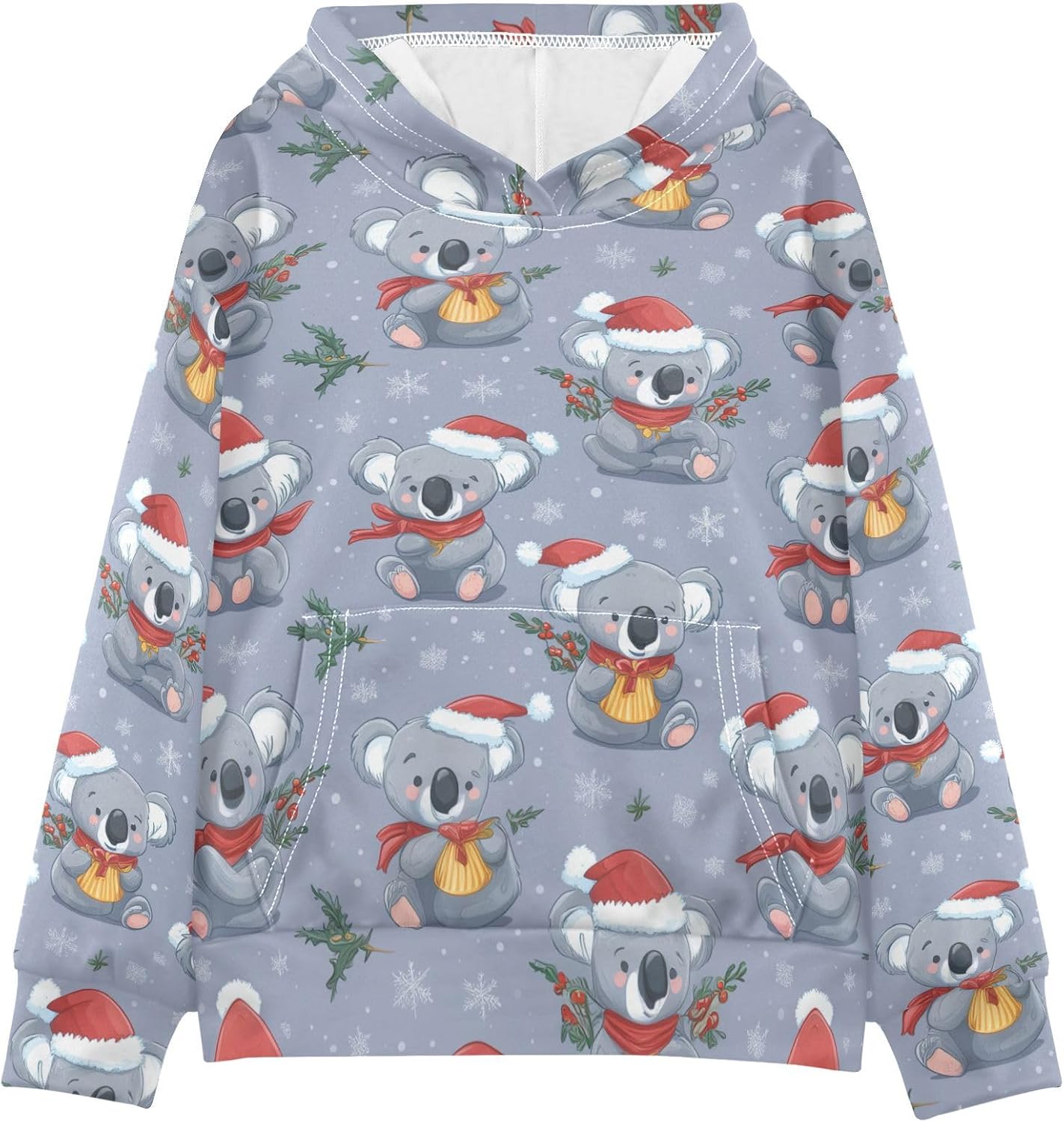 ZZXXB Koala Holly Leaf Kids Sweatshirts Boys Girls Hooded Kangaroo Pocket Pullover Tops XS-XXL
