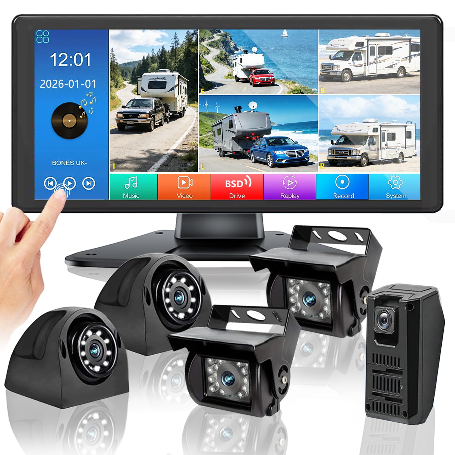 Photo 1 of LASTBUS RV Camera System, 10.36" Touch Screen DVR 5 Channel Split Monitor with Blind Spot Detection, IP69 Waterproof Night Vision 1080P Backup Front Rear Side View Camera for RV Truck Trailer Camper