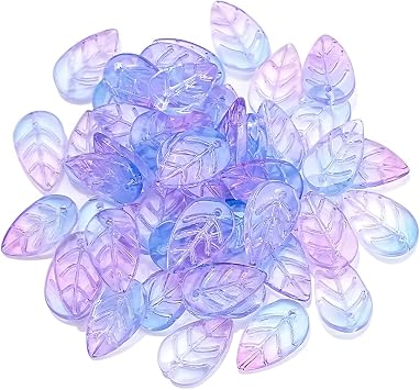 100pcs 10x18mm Leaf Glass Beads AB Color Leaves Crystal Beads Gemstone Charms Moonstone for DIY Lampwork Suncatchers Jewelry Making Ornaments Blue and Pink
