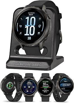 Garmin Venu 4, 41mm, Advanced Health & Fitness GPS Smartwatch, Bright & Colorful Display, Flashlight, 10 Days Battery Life | Slate with Black Silicone Band, Signature Series Modern Power Stand