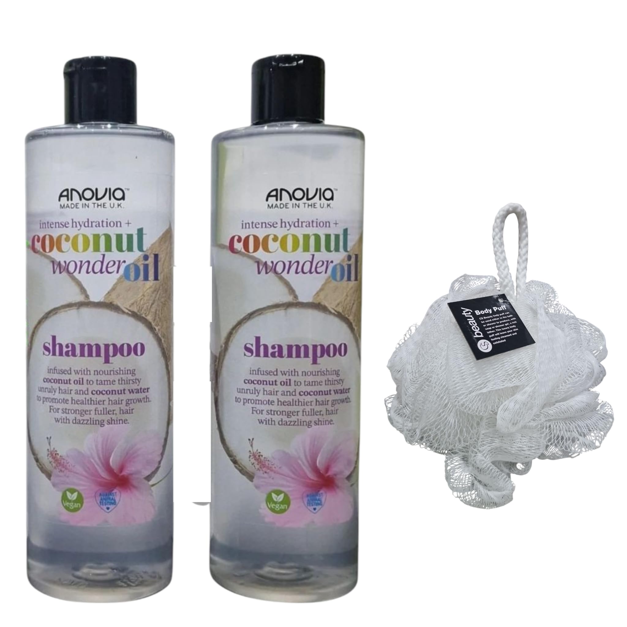 @NOVIA Coconut Wonder Oil Shampoo Nourishing & Strengthening Hair Care By A no vi a, 2X 415mL With Free Beauty Body Puff(Any Colour)