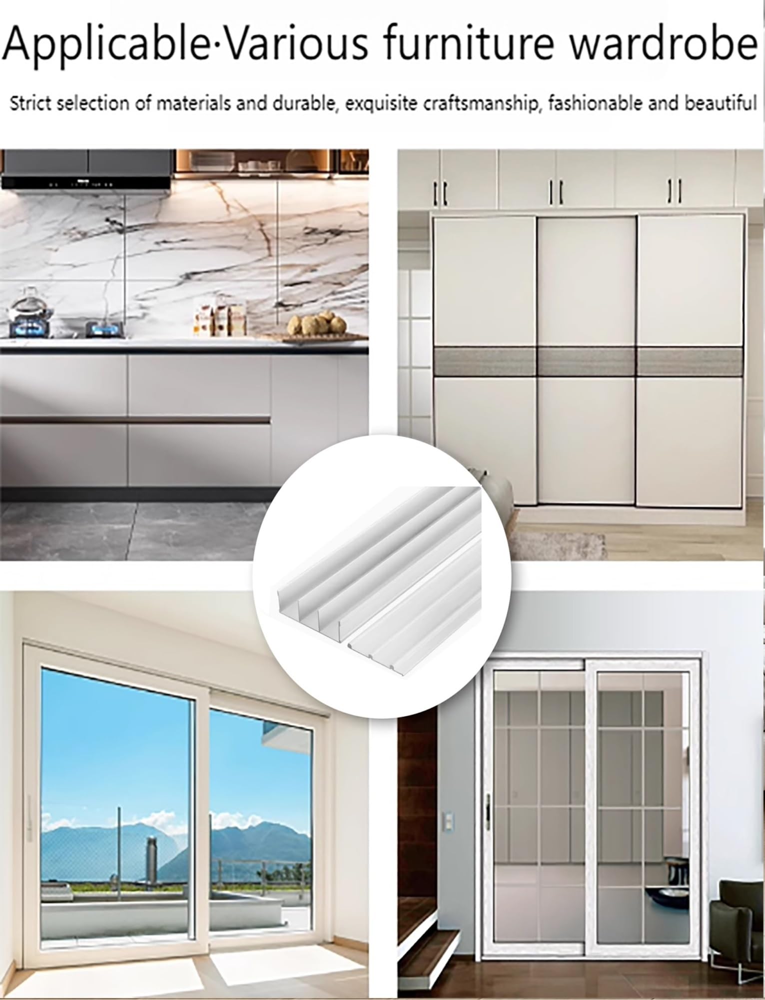 Kit de herrajes for puerta corredera de triple riel ajustable, rieles de aluminio for armario, divisor de habitación y puertas de gabinete, instalación de montaje empotrado(White,280cm110in)
