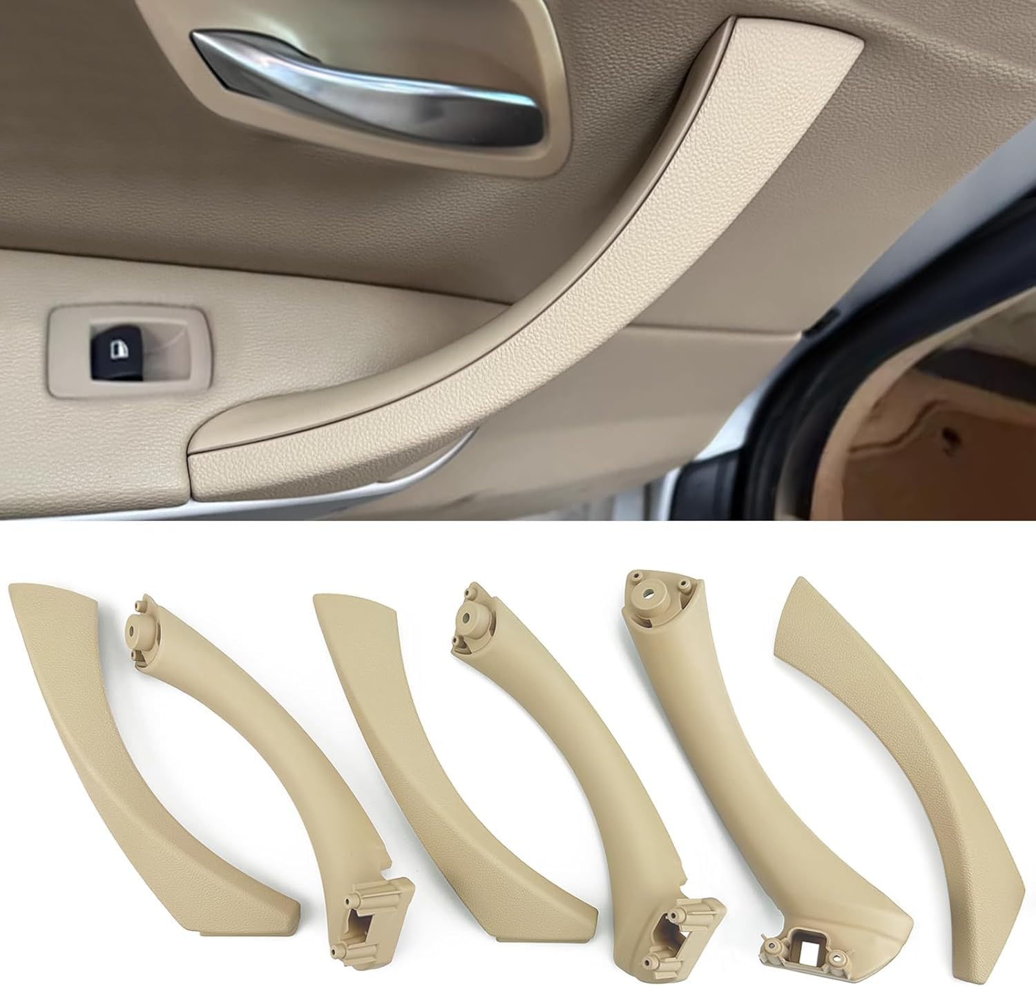HEYOUTH 6 PCS Manija interior del automóvil,Cubierta de tirador,Manija de Puerta de Cocha Compatible para BMW 3 Series E90/E91/E92/E93 316i,320i,320d,323i,325i,328i,335i,335i (2004-2011)- (beige)