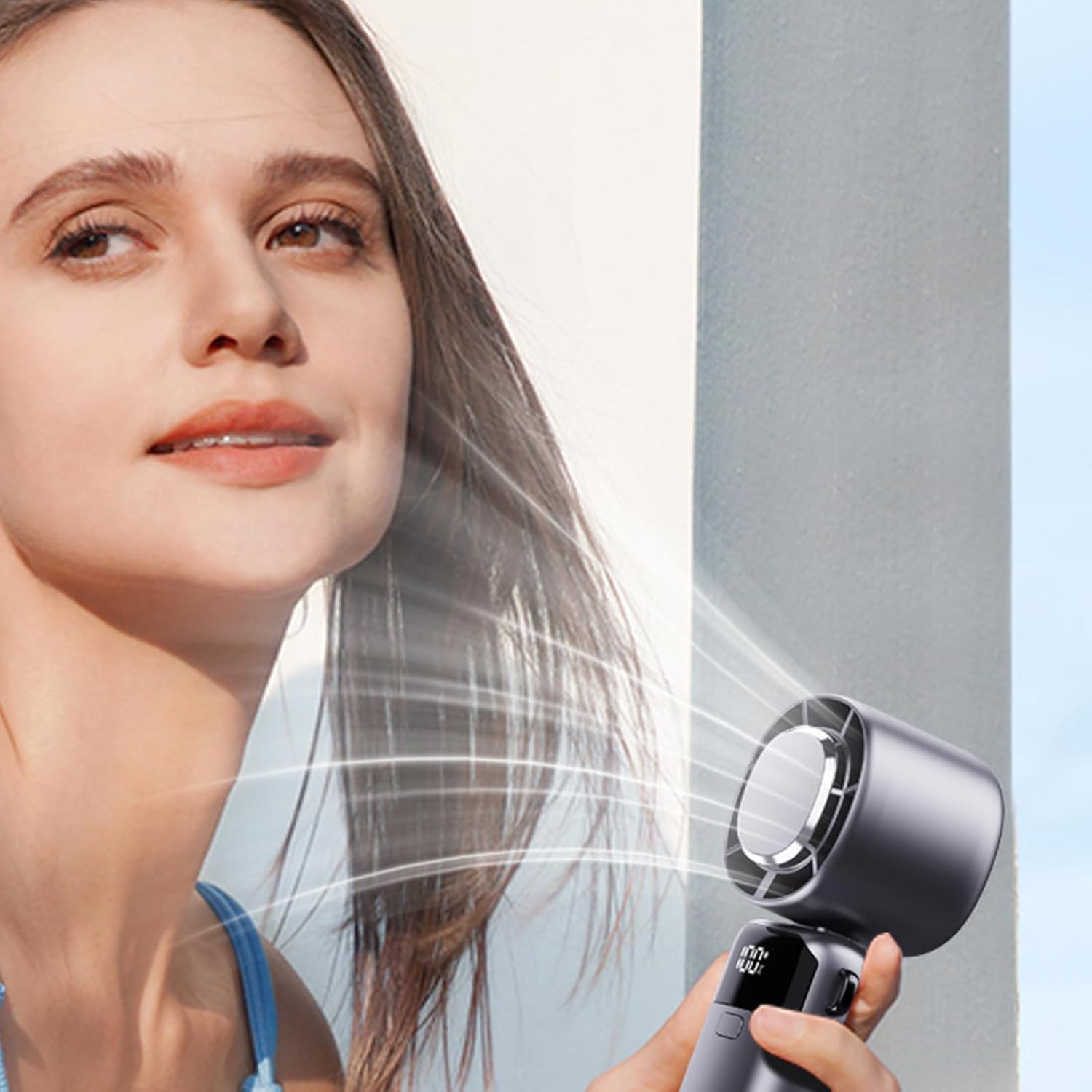 Multifuntional LED Display Fan Efficient Cooling Fan Quiet Powerful 2000mAh Battery ABS Texture For Outdoor Travel Rechargeable Handheld