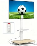 Rfiver Sleek Rolling TV Stand with Power Outlet for Home Decor, Height Adjustable Portable TV Stand on Wheels for 32-75 Inch TVs, Strong Tall Mobile TV Cart with Mount Up to 88 lbs, White