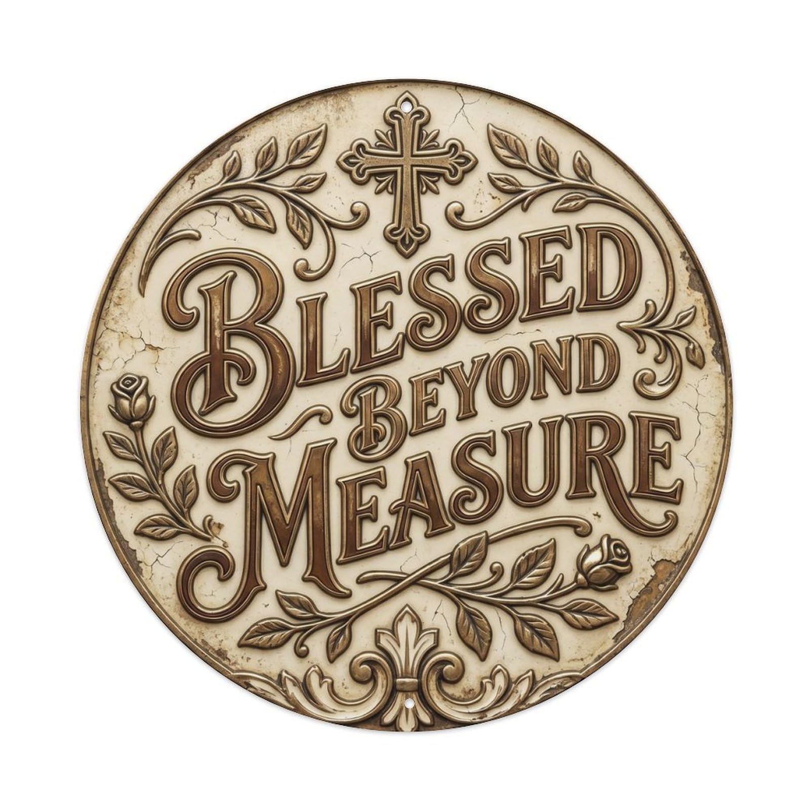 Blessed beyond Measure Classic Indoor Accessory Retro Slogans Metal Tin Sign Plaque Wall Decor for Cafe, Club Bar, Office, Home Garden Round Metal Poster 8x8Inch