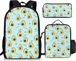 3PCS School Backpack Set with Lunch Box Pencil Case, Elementary Middle School Bookbag for Boys Girls Student (Avocado LightGreen)