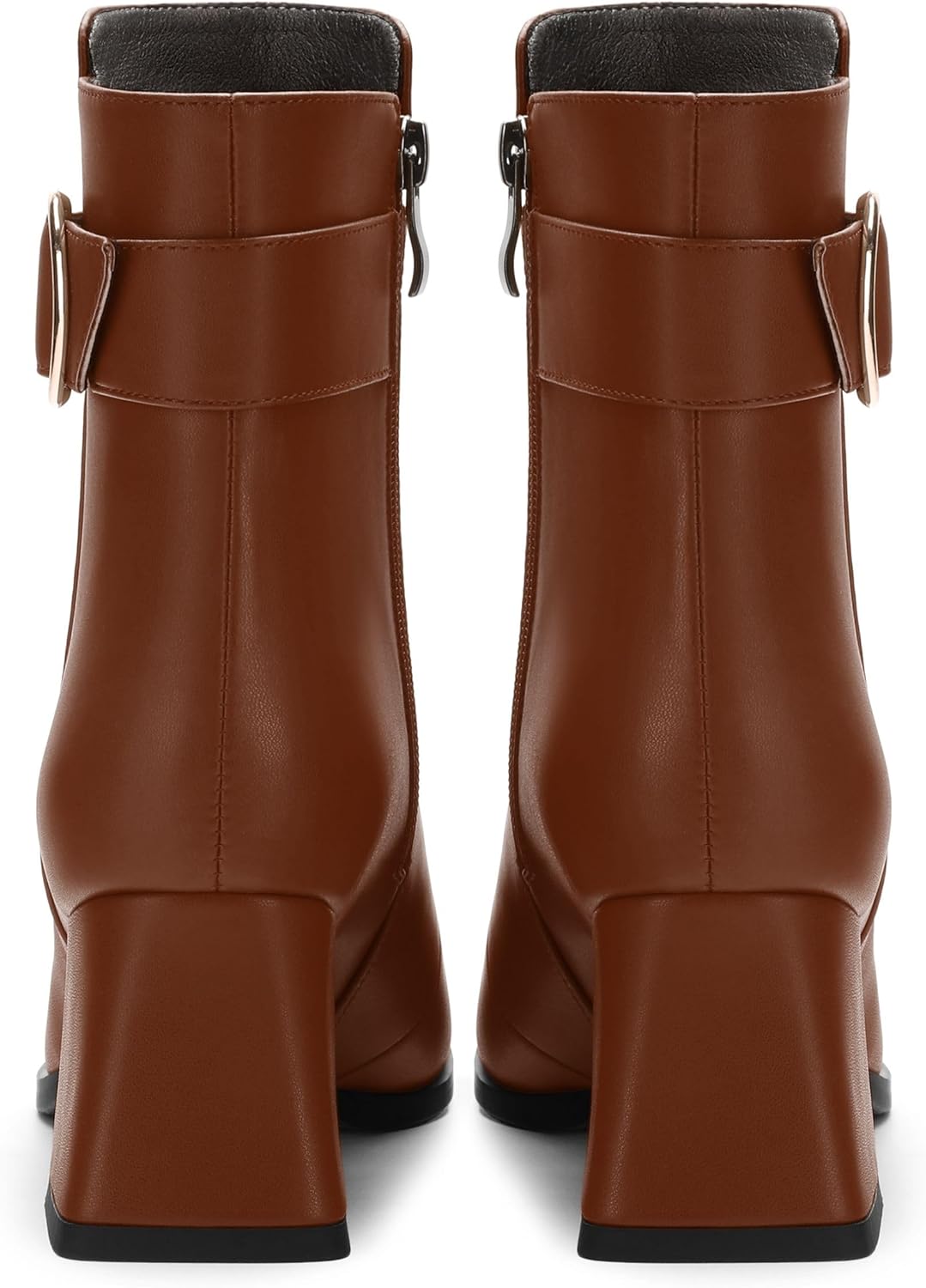 Women's Boots, Square Toe Short Boots with Side Zipper, Buckle Fashion Mid Chunky Heel Ankle boots for Women