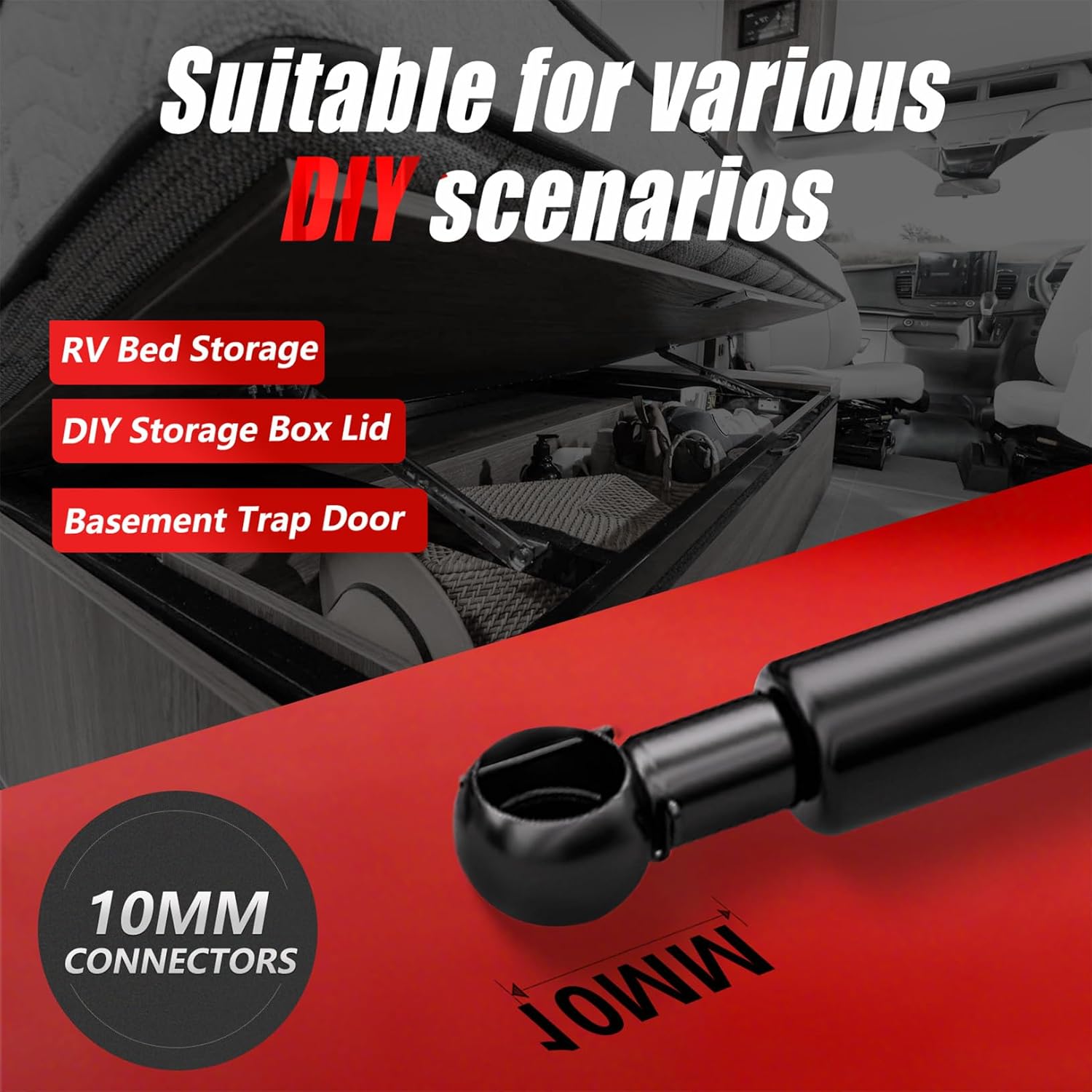 Vepagoo 20 inch 200Lb Gas Struts, 889 N Gas Shocks, Heavy Duty Lid Gas Springs Lift Supports for RV Bed Murphy Bed Basement Door Truck Trailer Cap Tonneau Cover Floor Hatch Trap Door, 2PCS