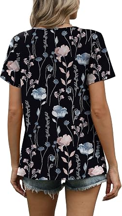 WIHOLL Women T Shirts Pleated Short Sleeve Tops Business Casual Dressy Blouses