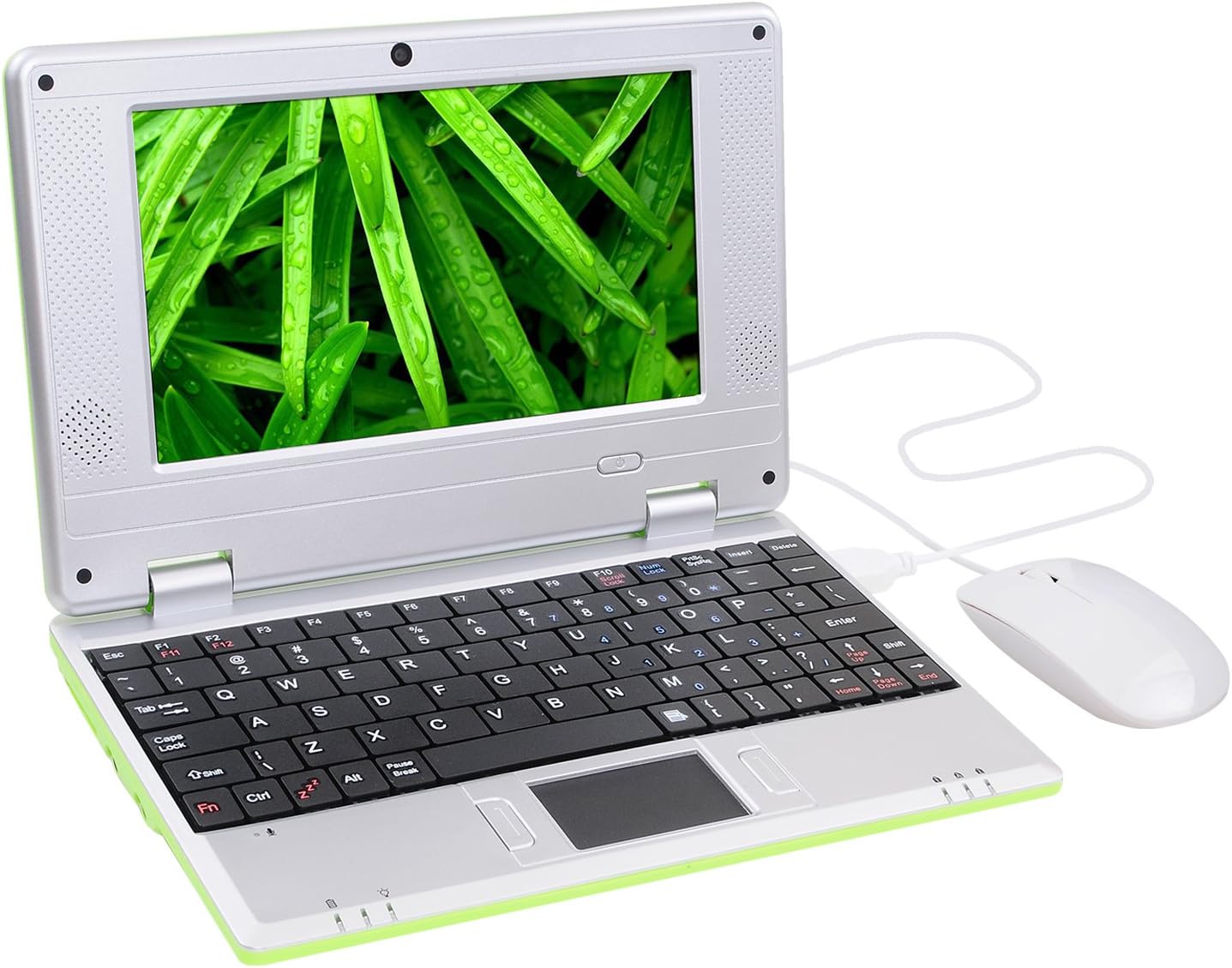 7 Inch Portable Mini Computer Laptop PC Netbook for Kids Android 12 Quad Core 32GB WiFi Built in Camera YouTube Flash Player (Green)