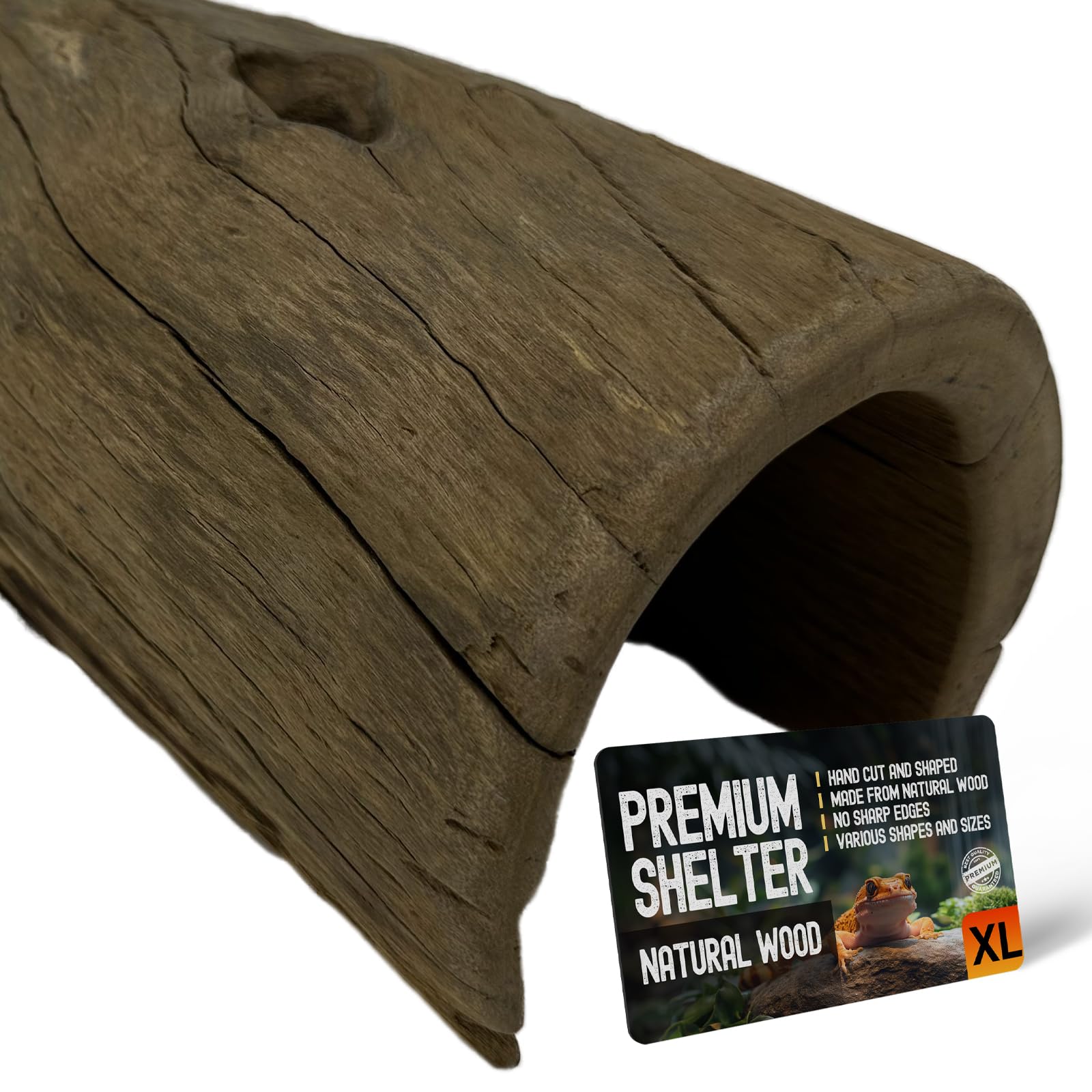 Smooth Apitong Wood Pet Hideaway- XL Size - Perfect for Reptiles, Snakes, Lizards, Geckos - Terrarium Decor - All-Natural, Non-Toxic Cave for Reptiles & Small Animals