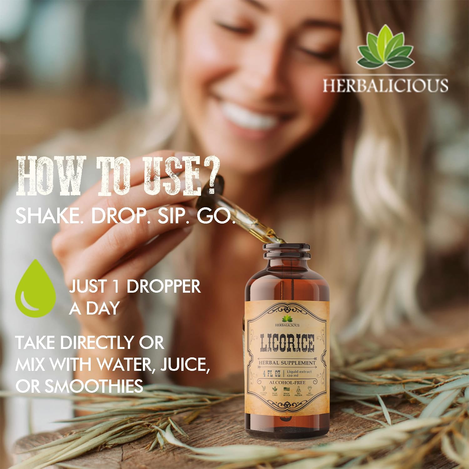 HERBALICIOUS Licorice Root Extract (Glycyrrhiza glabra) – Organic Liquid Herbal Extract, 4 fl oz – Vegan, Non-GMO, Gluten-Free - Image 3