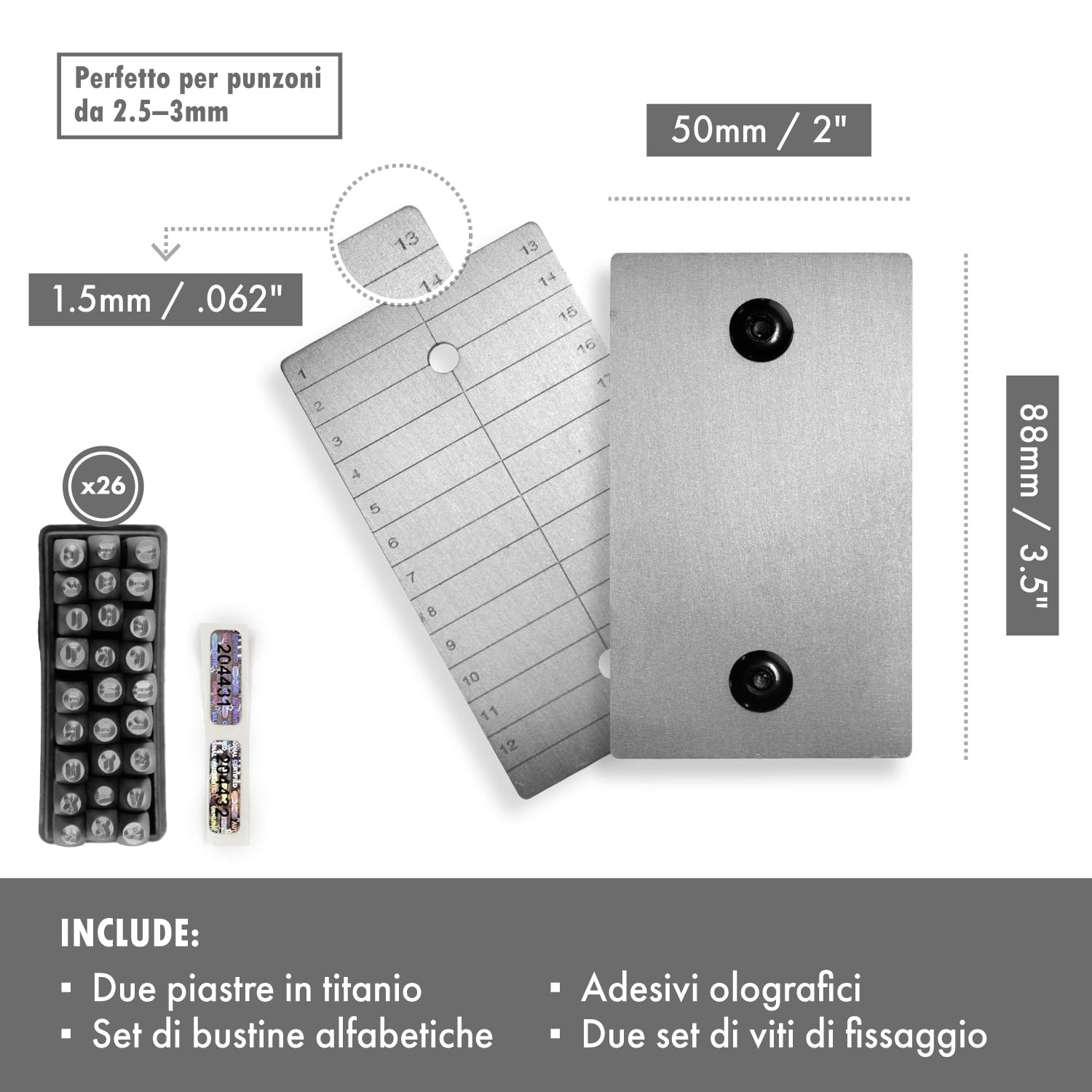 ColdTi - Piastra in Titanio per Seed Phrase Bitcoin (2 Piastre + Lettere + Sigilli) - Archiviazione Sicura per Criptovalute - Compatibile con Ledger, Trezor e Hardware Wallet