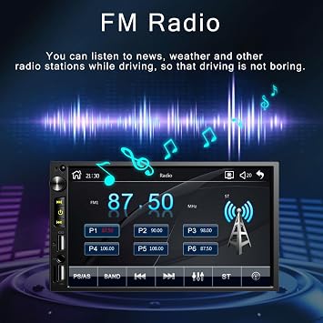 Wireless 7 inch Double Din Car Stereo with Apple Carplay,Car FM Radio | Bluetooth 5.1,Backup Camera,HD IPS 1024 * 600 Touch Screen,Mirror Lin,Build-in Mic/USB/AUX/Android Auto/SWC/Audio