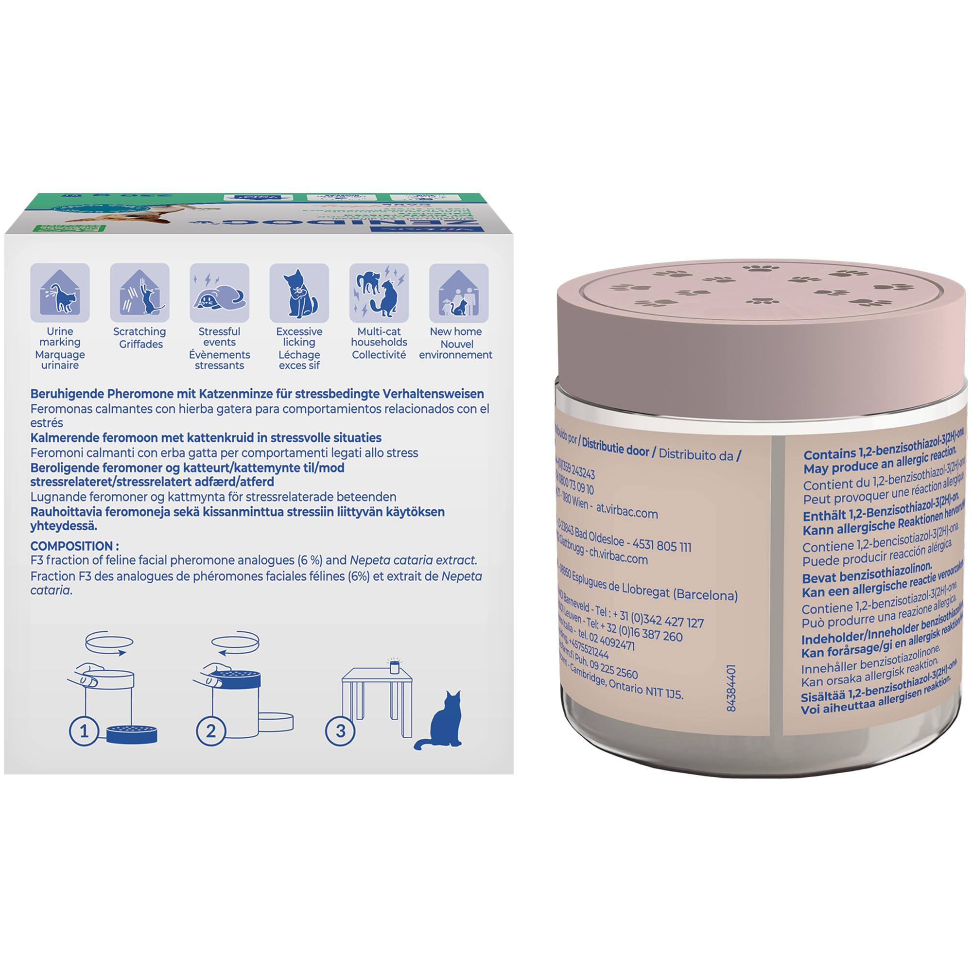 Virbac Gel Diffuseur à Base de Phéromones Chat et Herbe à Chat - Jusqu'à 2 Mois d'action - sans Électricité
