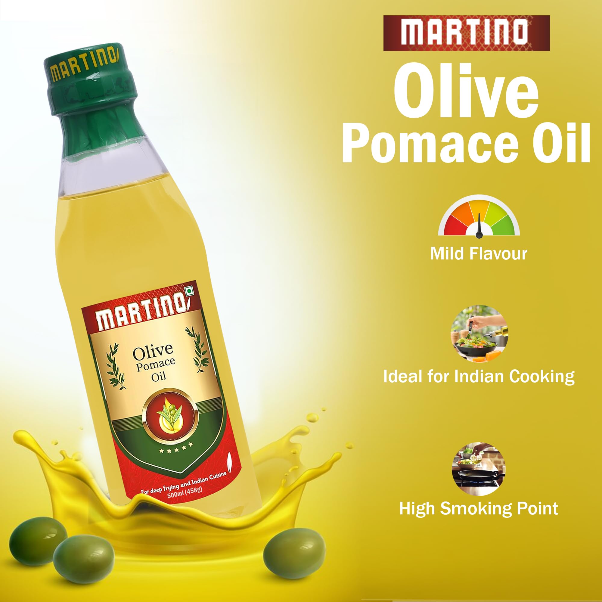 Martino olive oil 500ml Pomace Oil, Ideal for Deep Frying, Roasting & Sautéing Rich Neutral Flavour & High Smoke Point Versatile Edible Cooking Oil for Indian Cuisine 2