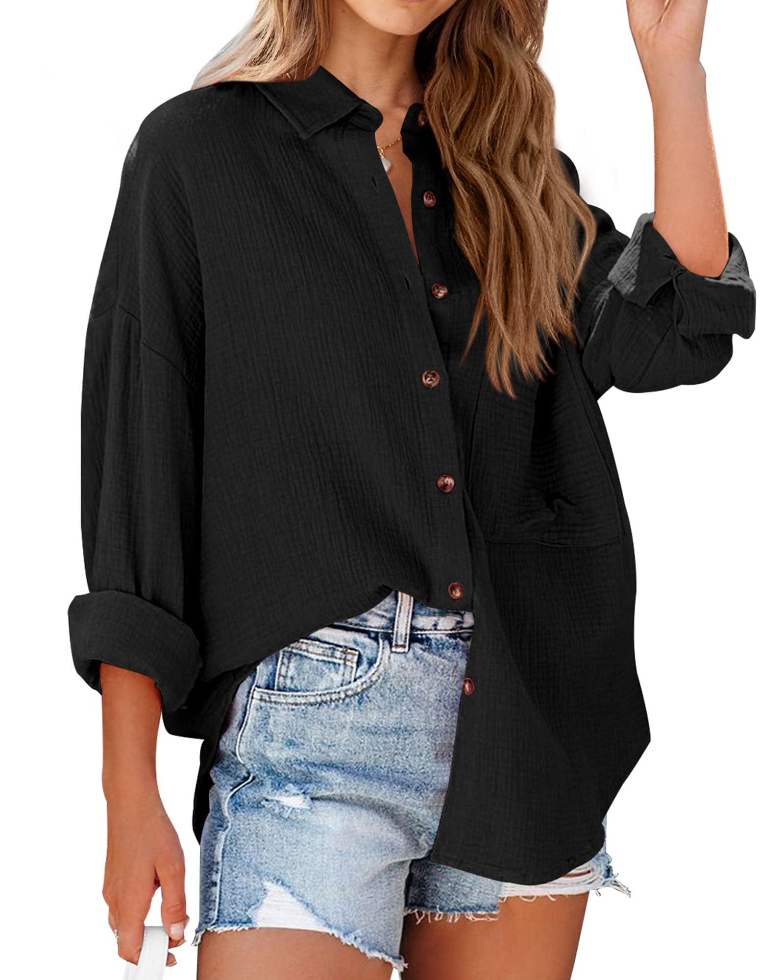 Photo 1 of NOLLSOM Casual Long Sleeve Shirts for Women Business Casual Tops Blouses small