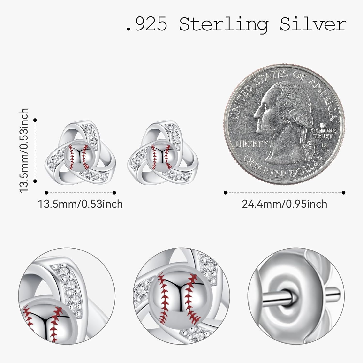 Baseball/Softball/Soccer/Pickleball Earrings 925 Sterling Silver Sport Stud Earrings Sport Jewelry Gifts for Women Lover Player - Image 2