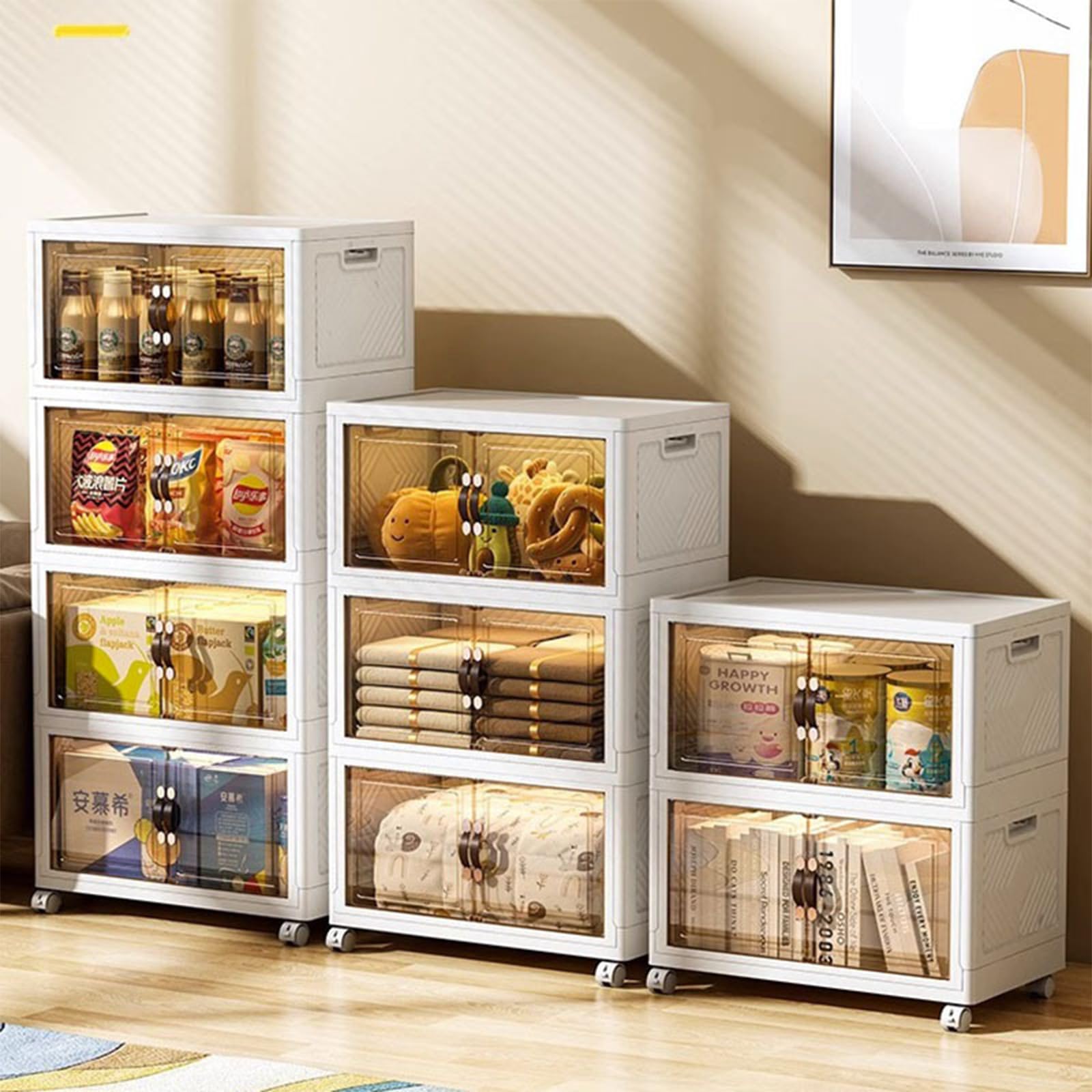 MECOLOR17.13Gal Installation freier Aufbewahrungsschrank, beweglicher Kunststoffschrank, Badezimmer Aufbewahrungsbox, Snack Spielzeug Klappschrank,geeignet für Familien und Schulen(2pack)