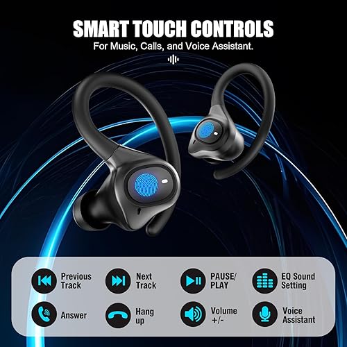 Miniatura 5 de APEKX Auriculares inalámbricos verdaderos, ganchos de ajuste seguro para orejas pequeñas, auriculares Bluetooth para iPhone, IPX7 impermeable,