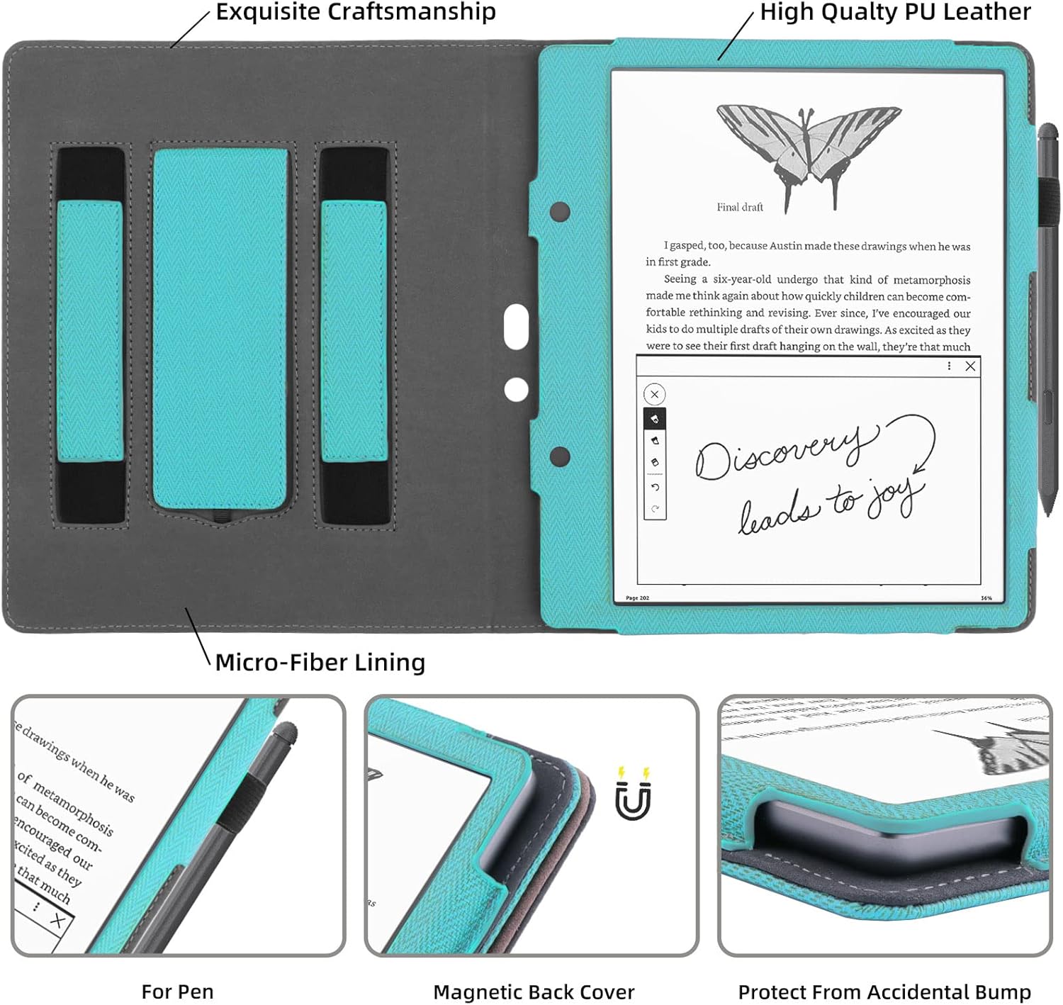 WALNEW Stand Case for Kindle Scribe 10.2 Inch (2024/2022 Released) – Two Hand Straps Premium PU Leather Cover with Auto Sleep/Wake and Pen Holder for Amazon Kindle Scribe Ereader (Mint Green)