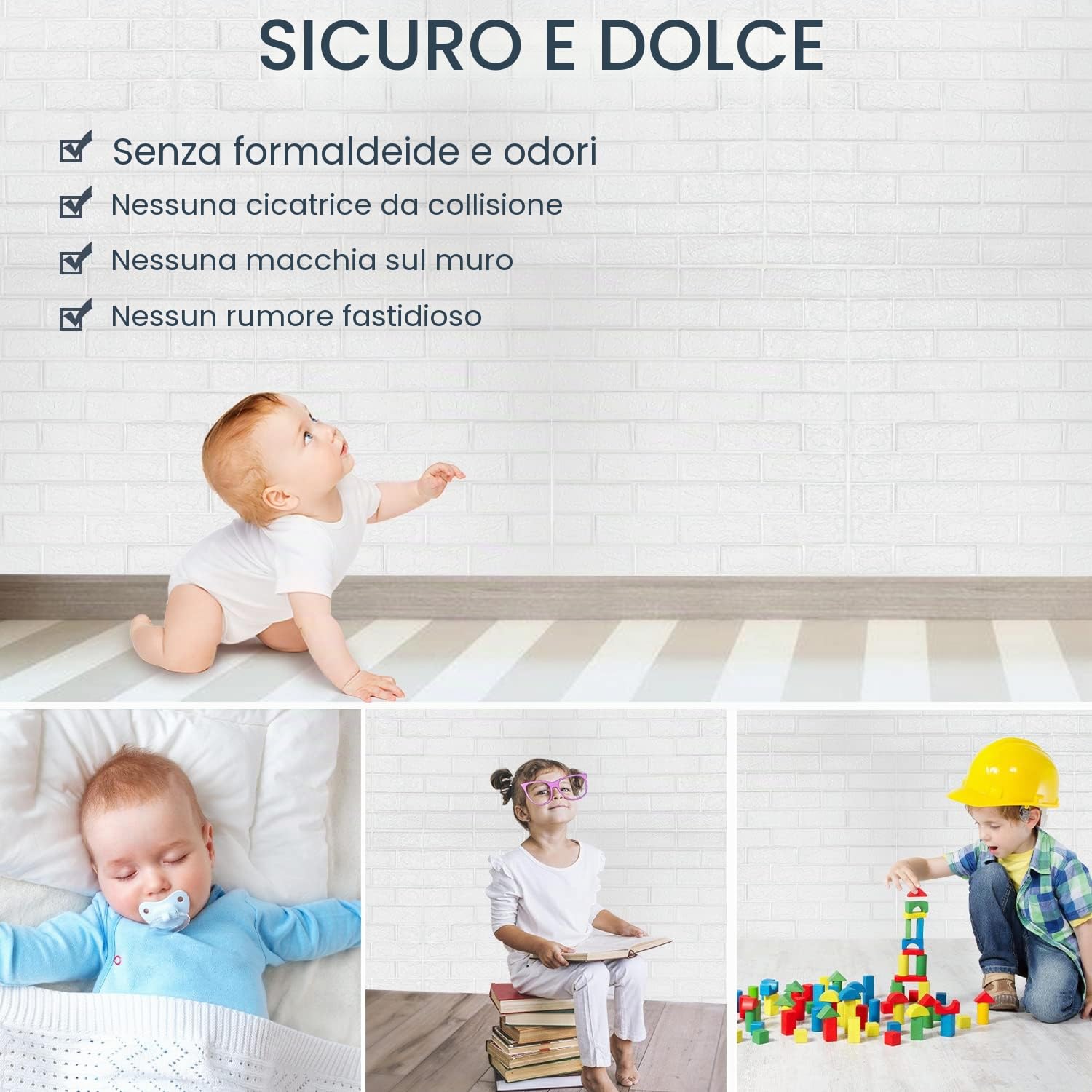 Herrselsam Carta da parati autoadesiva, 50 pezzi, pannelli da parete 3D, autoadesiva, in mattoni, impermeabile, effetto pietra, 5 mm, adatta per cucina, soggiorno, 77 x 70 cm, colore bianco