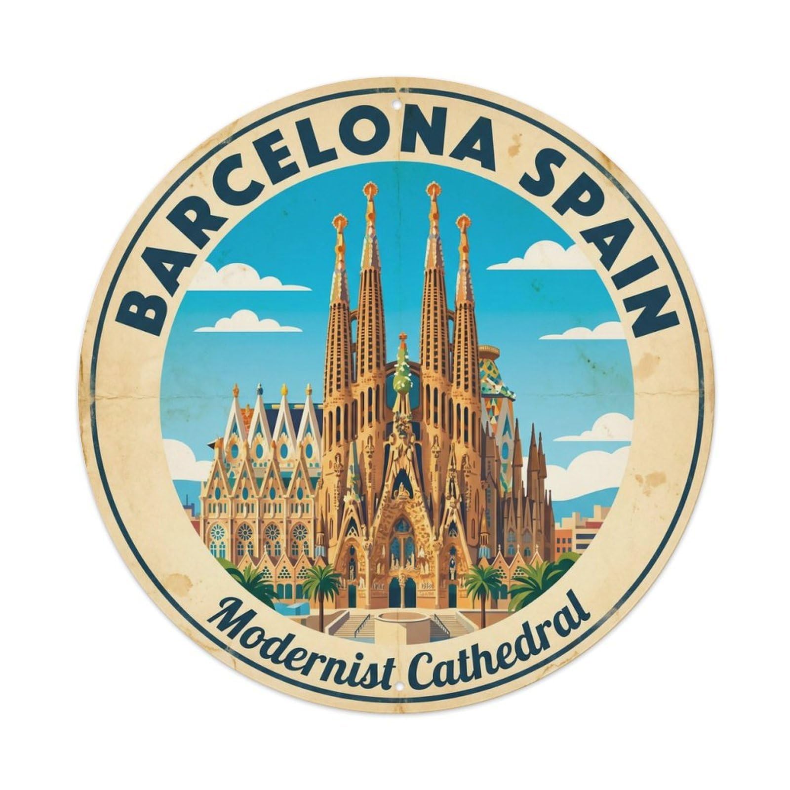 Vintage Travel Barcelona Cathedral Spain Metal Tin Sign