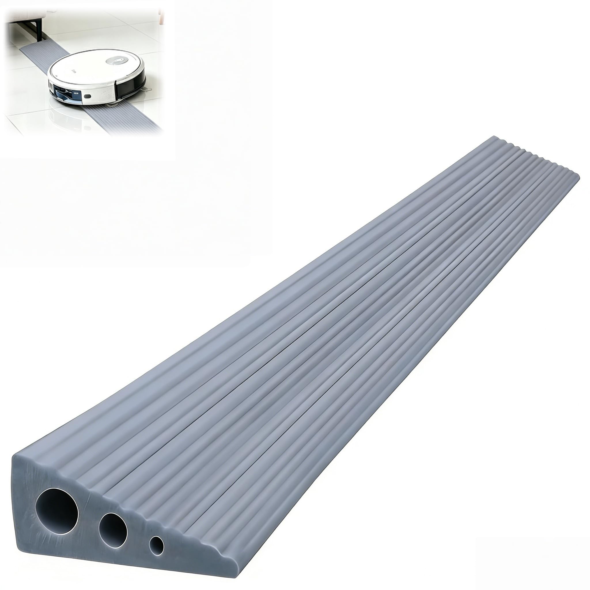CUTIS Türschwellenrampe, 90x7x3 cm, Rampe Saugroboter, Rampe Türschwellefür, Geeignet für Saugroboter, Kinderwagen, Rollatoren und E-Scooter, Schwellenrampe (Grau)