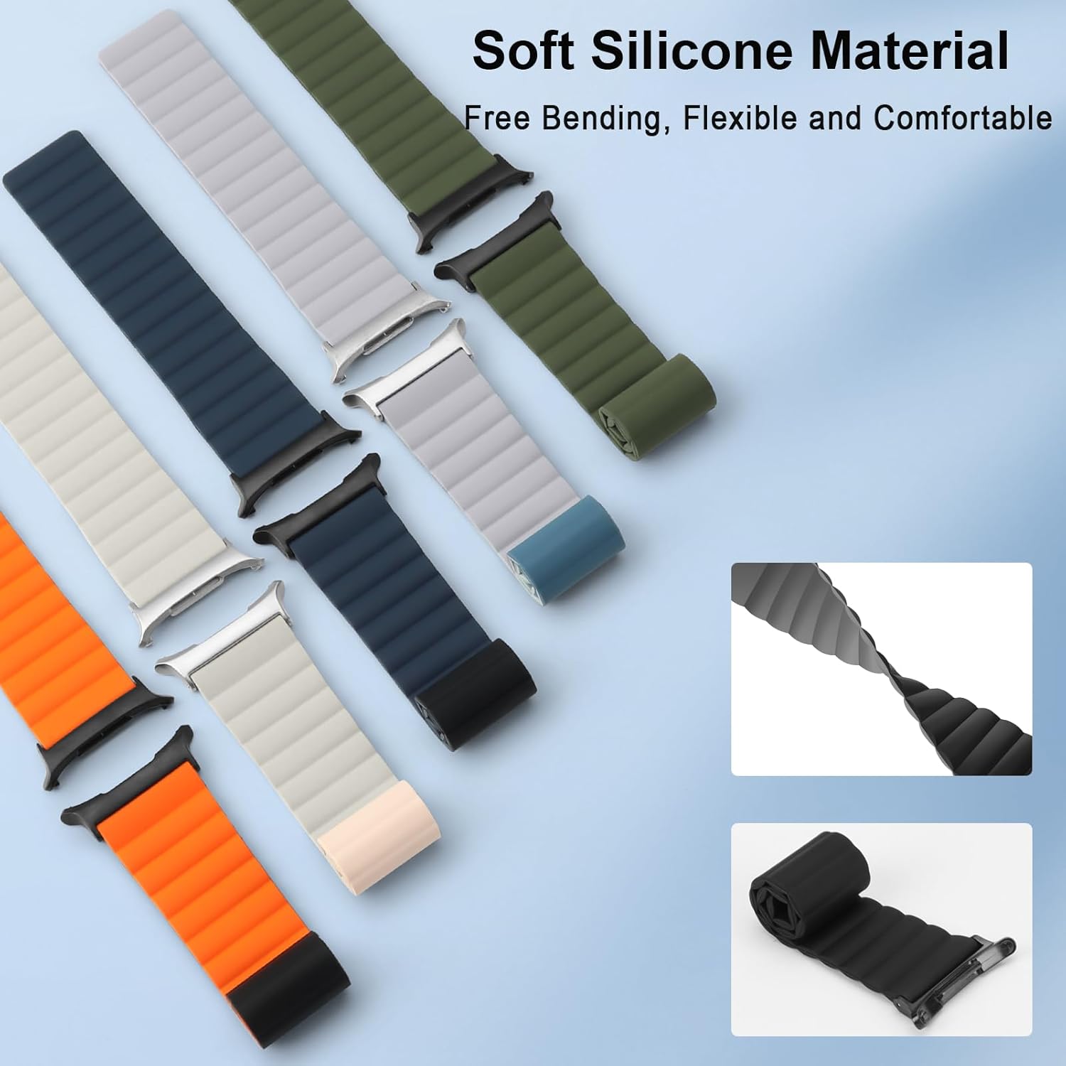 Anlinser Magnetic Bands Compatible with Samsung Galaxy Watch Ultra 2/1 Band 47mm for Men Women, Waterproof Silicone Sport Strap with Magnet Compatible with Samsung Watch Ultra, Starlight/Pink - Image 3