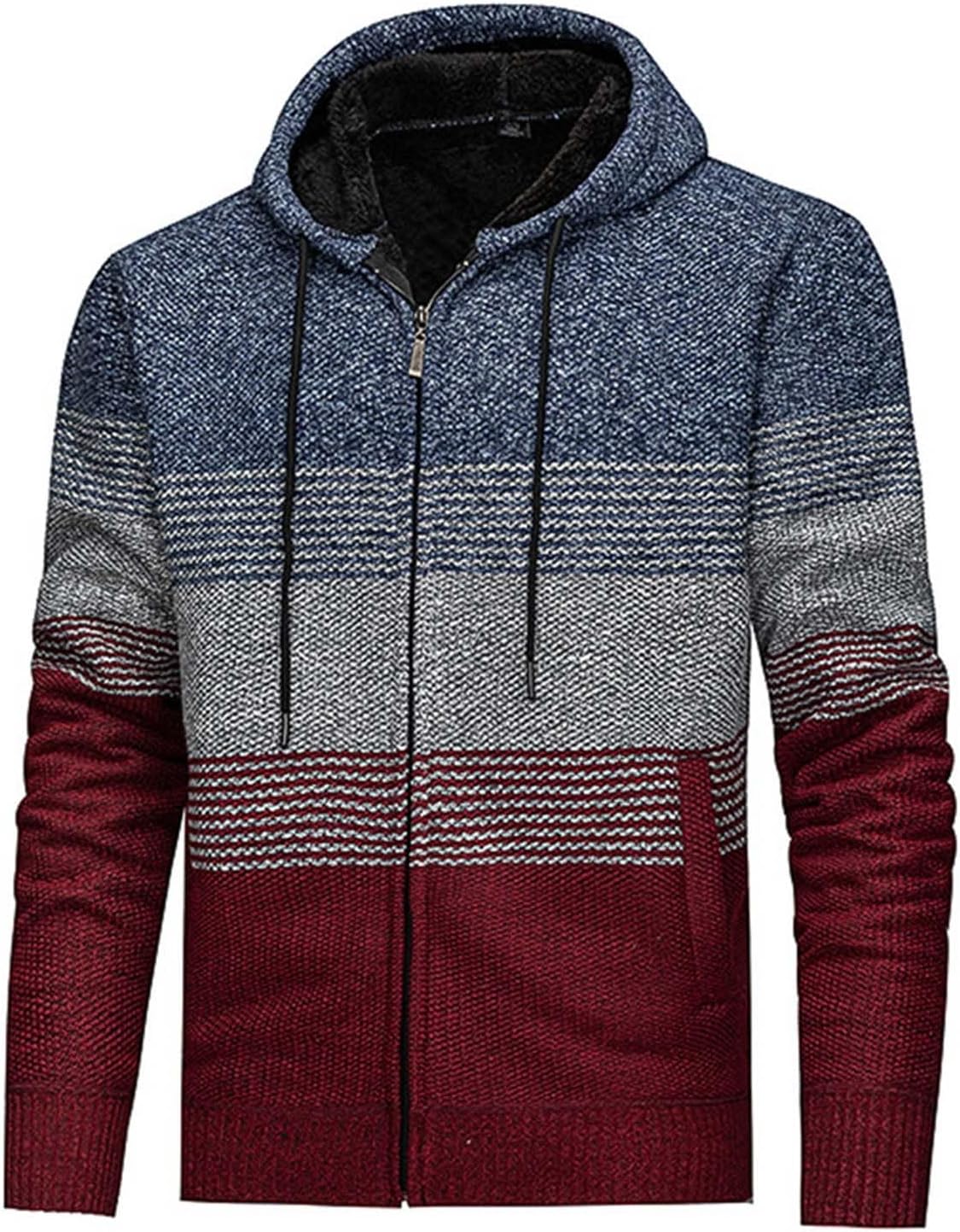 Men's Hooded Sweaters Zip Up Fleece Lined Sweater Coats Winter Warm Knitted Cardigan Jacket Fashion Outerwear