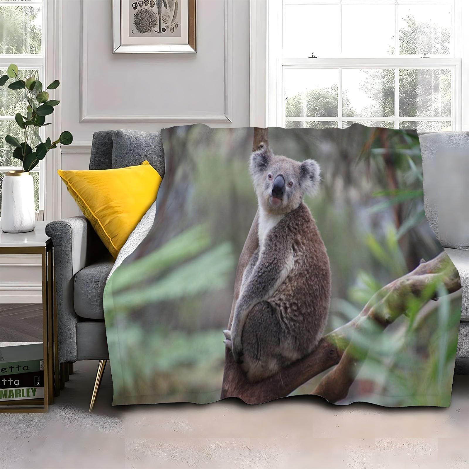 Plaid koala gris idée cadeau idéal couverture polaire douce 180x200 cm