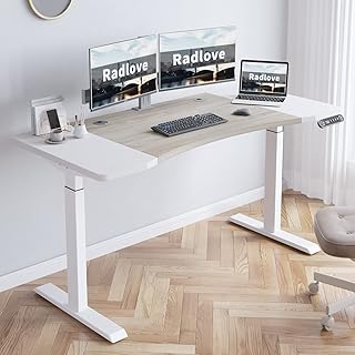 Radlove Dual Motor in hoogte verstelbaar sta-bureau, 63 x 30 in hoogte verstelbaar computerbureau, zit-sta bureau thuiskantoor bureaus met splitplank 120 kg laadvermogen wit frame + wit blad