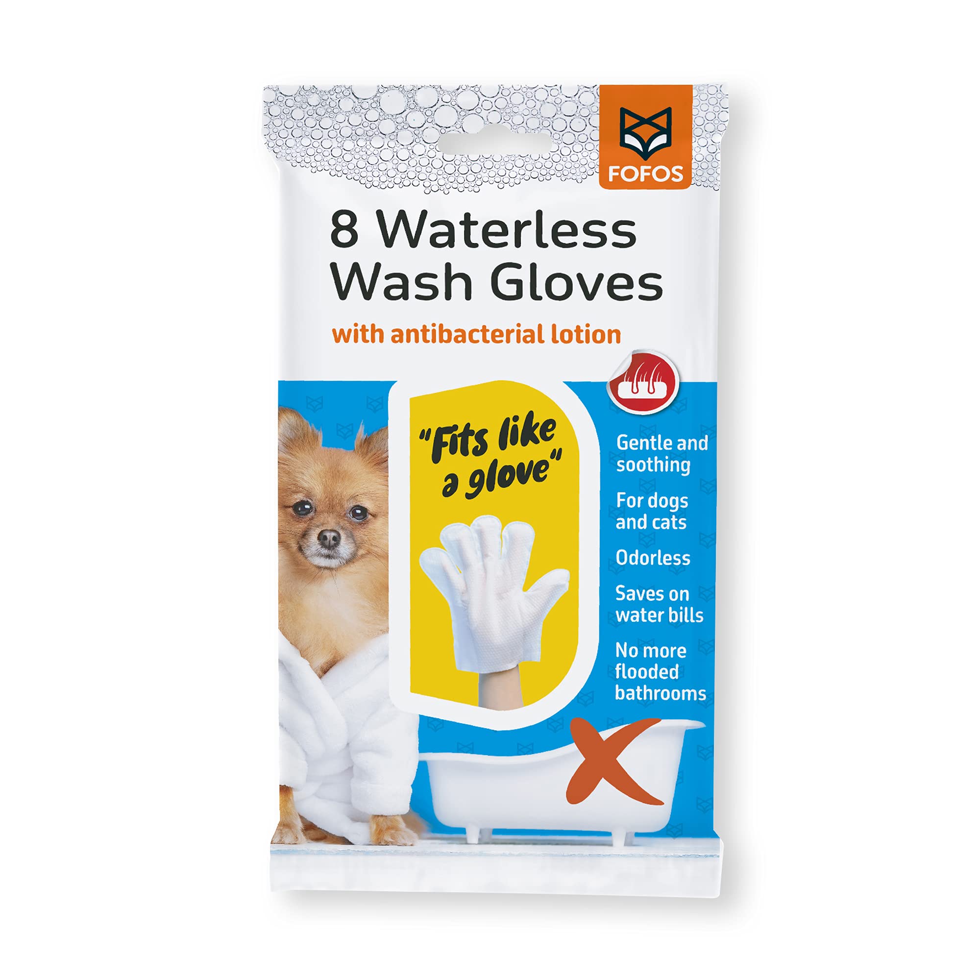 Barkbutler x Fofos-8 Waterless Dogs Shampoo Infused Dog wet wipes & Cat wipes | Deep Cleansing pet wipes | Non-Alcoholic& Lick friendly dog Wipes| High Water-Lock Property|5 Finger Glove Design |White