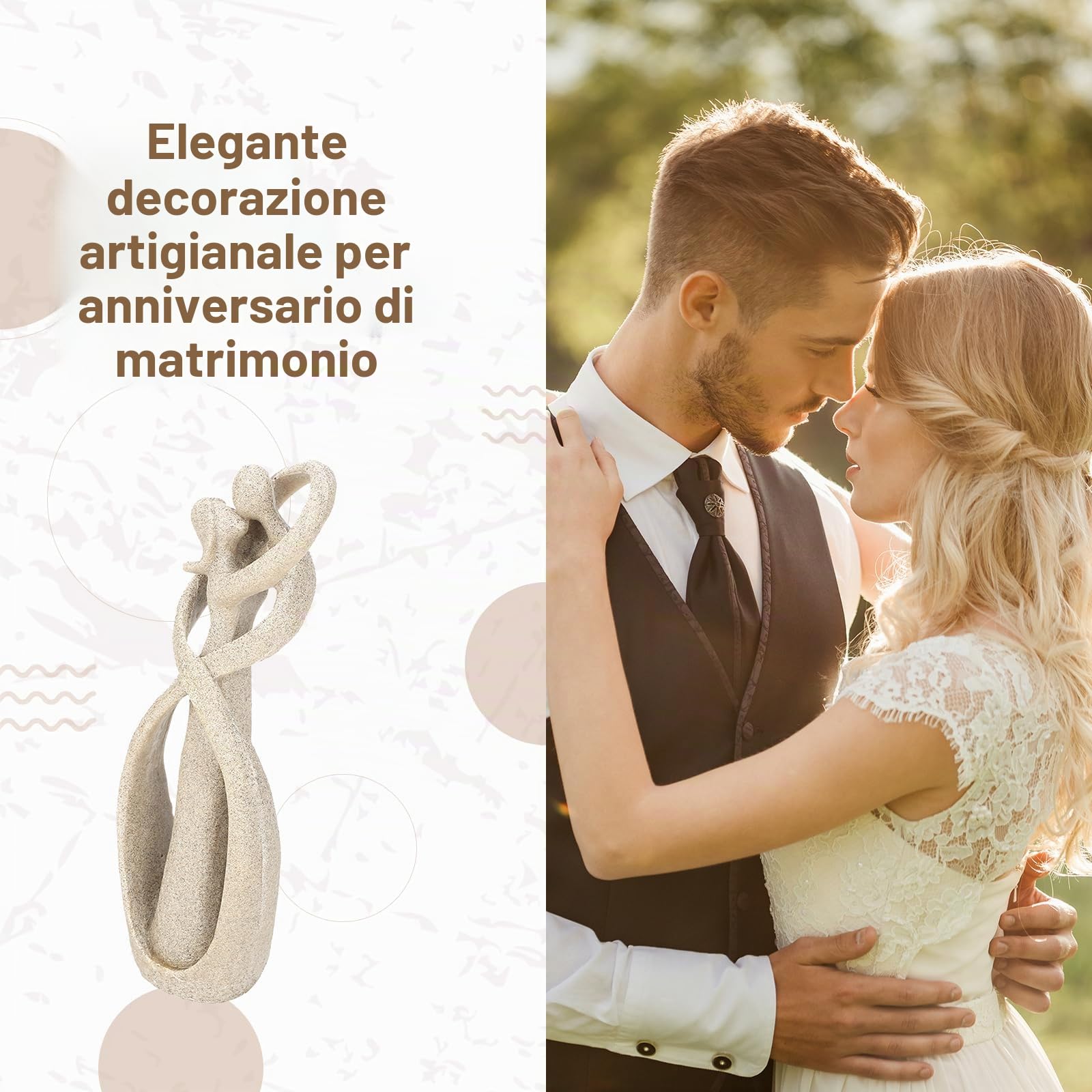 Jenngaoo Scultura di Arenaria, Coppia di Innamorati Bacio Fatto a Mano Statua Statuetta Scolpita Artigianato Regalo Anniversario Matrimonio Regalo Sposi Idee Regalo Matrimonio Regali di San Valentino