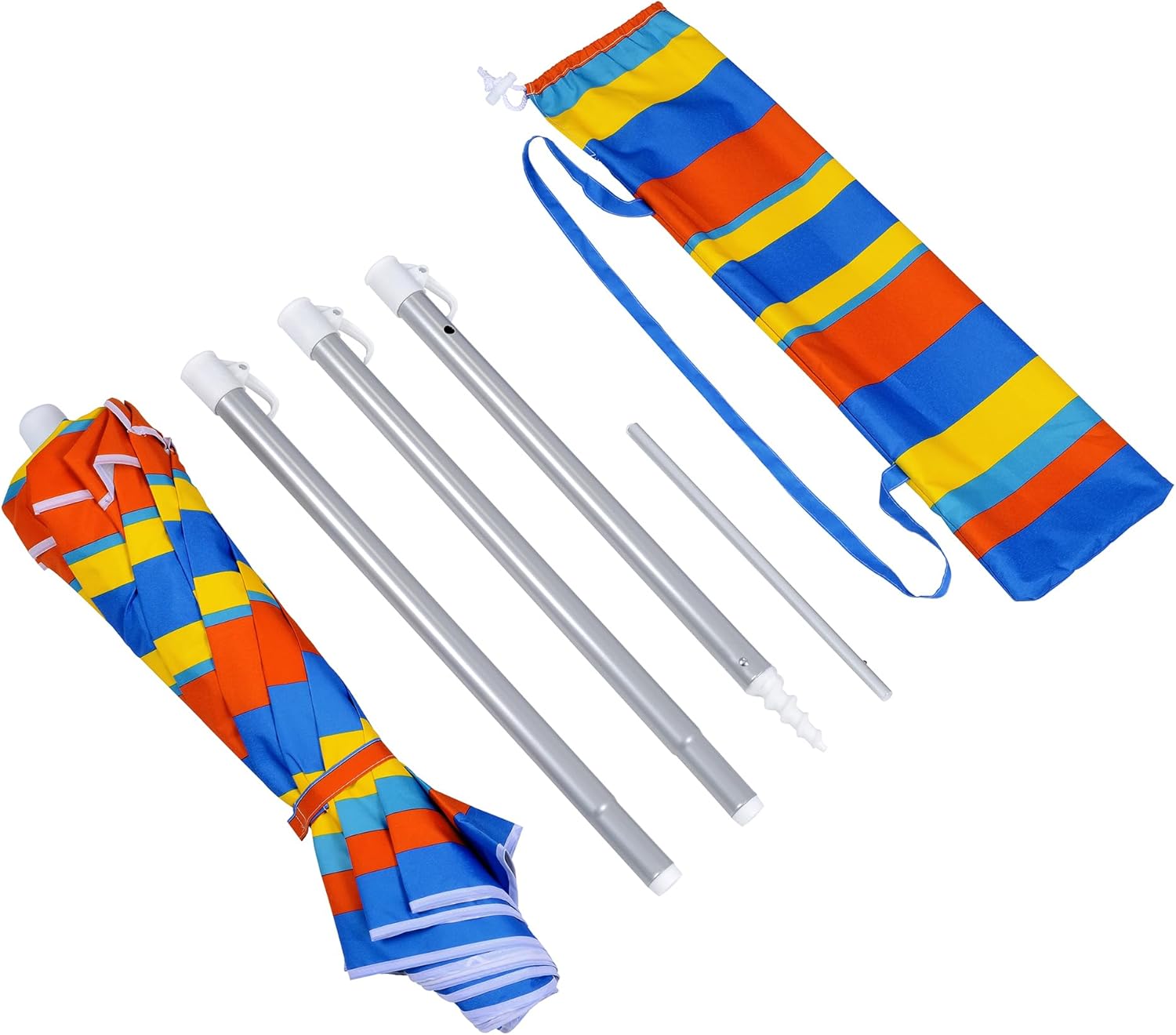 6.5 ft Beach Umbrella with Sand Anchor & Tilt Mechanism - Heavy Duty Wind Resistant UV 50+ Portable, Outdoor Folding Umbrella for Beach, Pool, Patio, GardenProtection Fits in a large Suitcase for Patio Garden Beach Pool Backyard, Blue Multi Stripe CH-1504
