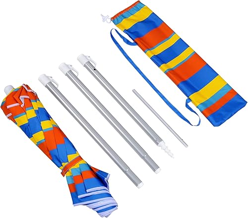 Miniatura 4 de Sombrilla de playa plegable de 6.5 pies, portátil, con anclaje para la arena, a prueba de viento, botón para inclinación y ventilación, protección