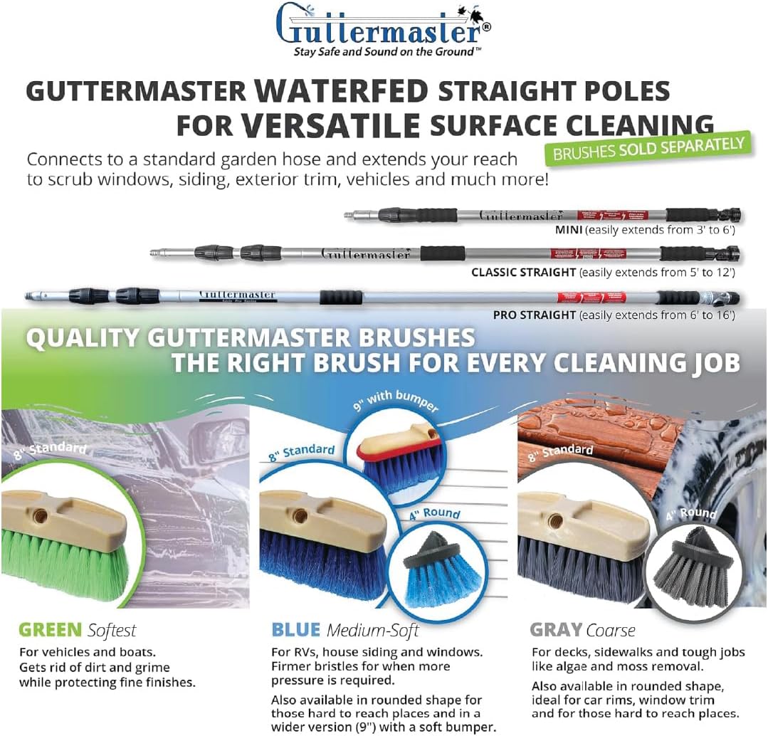 PRO-Straight Water-Fed Telescopic Pole – 16 Feet Extension Wand, Siding, Eavestrough Exterior, Gutter Exterior, Window Washing, Washer Extension for Hard-to-Reach Areas, Outdoor Water Cleaning System