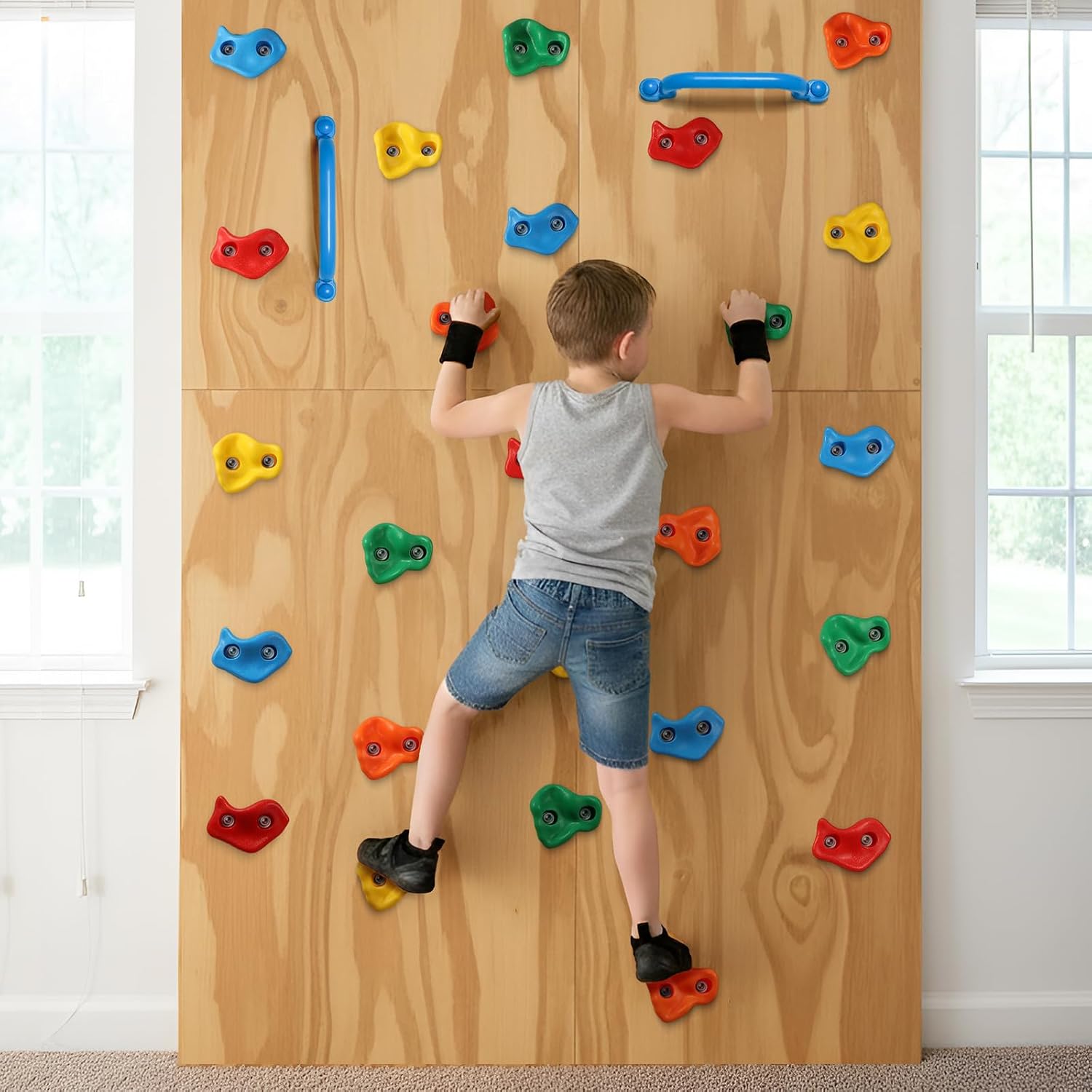 TOPNEW 20PCS Rock Climbing Holds with 2 Safety Handles, Non-Slip Kids Climbing Grips, Indoor Outdoor Climbing Wall Kit with Complete Mounting Hardware, Ideal Gift for Playground & Home