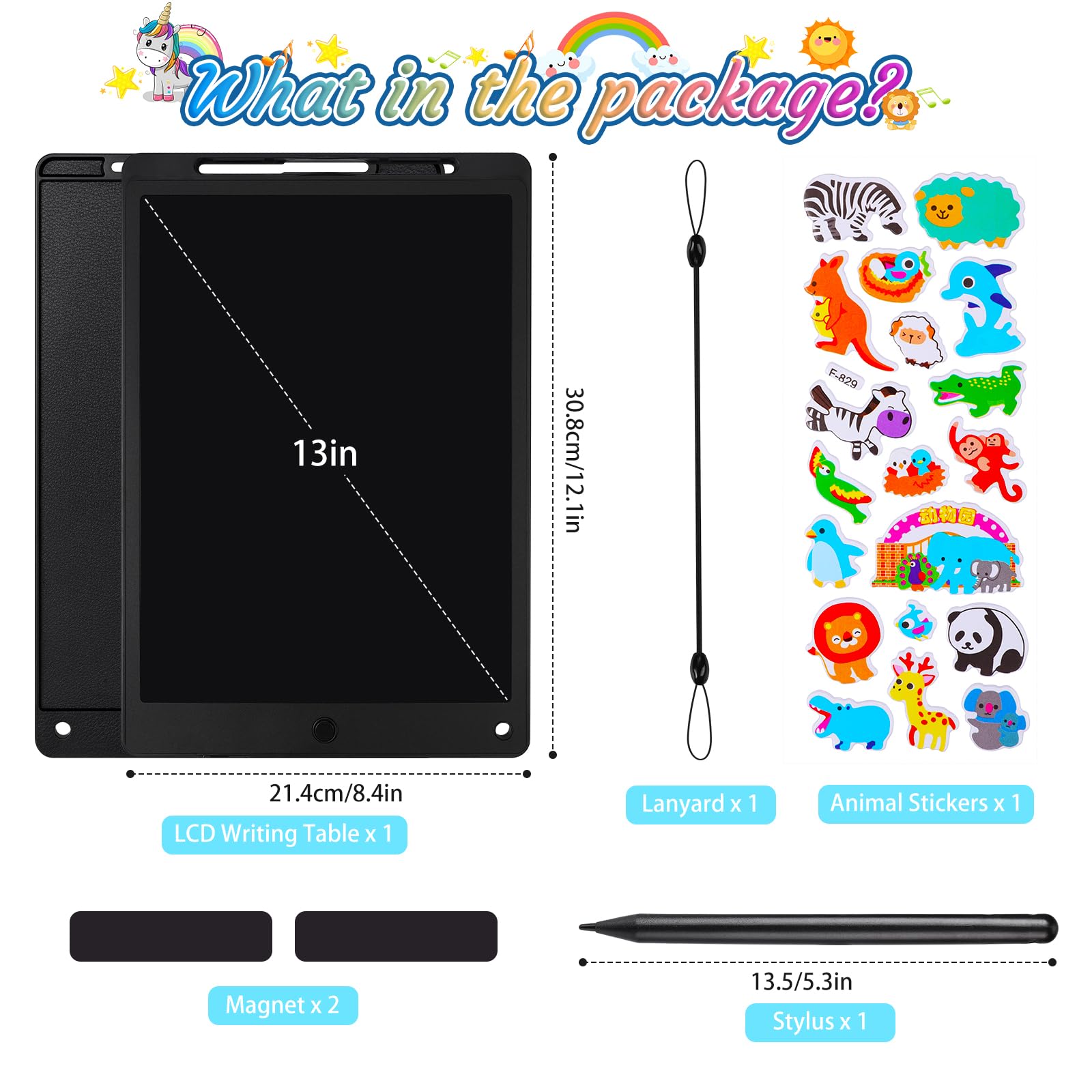 Tablette Dessin Enfant 13 Pouces Écriture LCD avec Bouton Suppression Verrouillage Noir