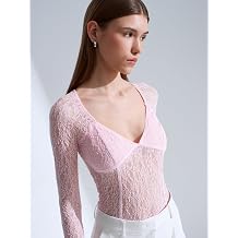 DILVIN Dantel Crop Top Kad n V Yaka Uzun Kol Transparan  erit Detayl  Zarif Bluz