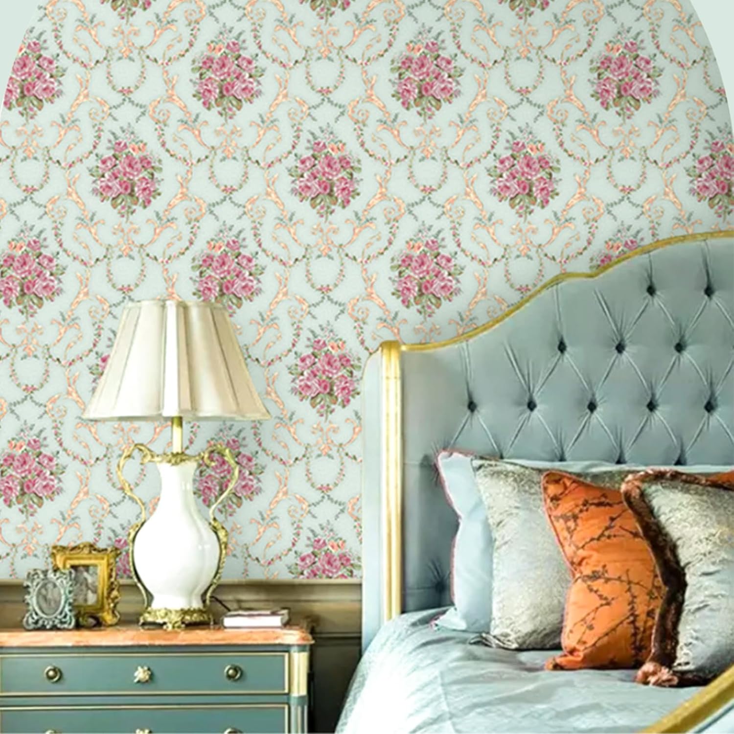 Teemall Vintage Blooming Flower Wallpaper Peel & Stick Backsplash Mural for Livingroom Bedroom Kitchen 17.7''x98''