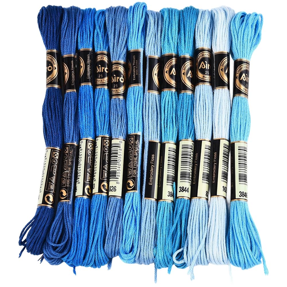 CABODYALS 12 Skeins 6 Strands Blue Cross Stitch Thread Variegated Gradient Embroidery Floss Polyester Friendship Bracelet Yarn String Threads for Hand Sewing Bracelets Making Needlecraft Crochet