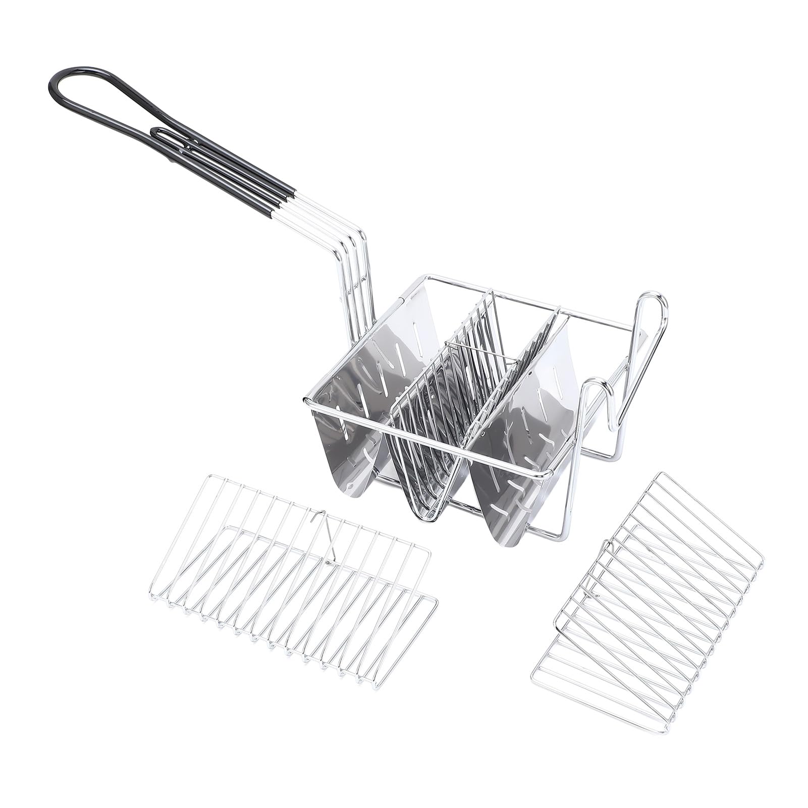 Fyearfly Cesta para freír tacos de acero inoxidable, diseño en forma de V, fácil agarre, apta para lavavajillas