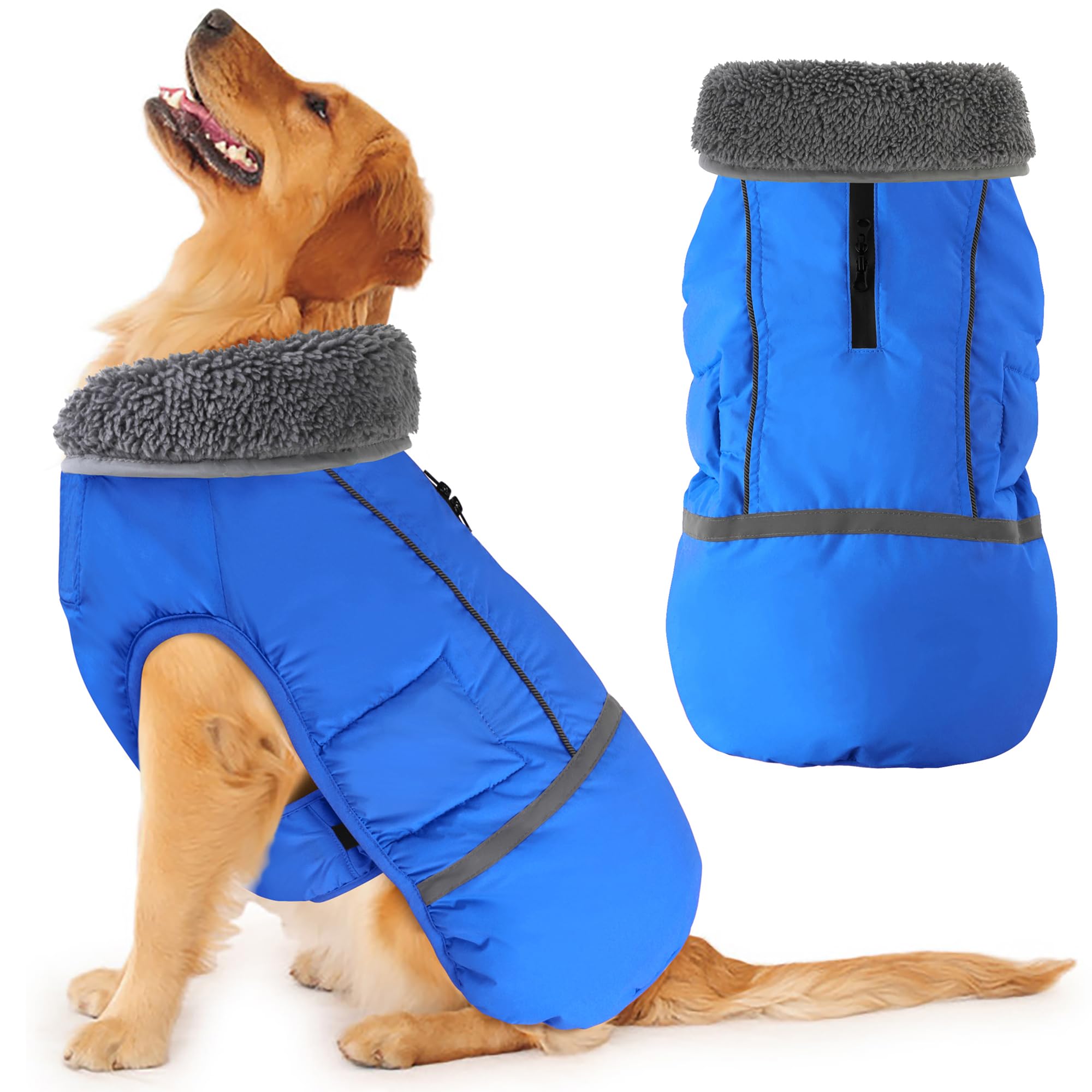 Dogcheer Warm Dog Coat, Waterproof Dog Jacket Christmas Puppy Winter Coat with Buckle, Reflective Adjustable Pet Snow Jacket Turtleneck Fleece Sweater